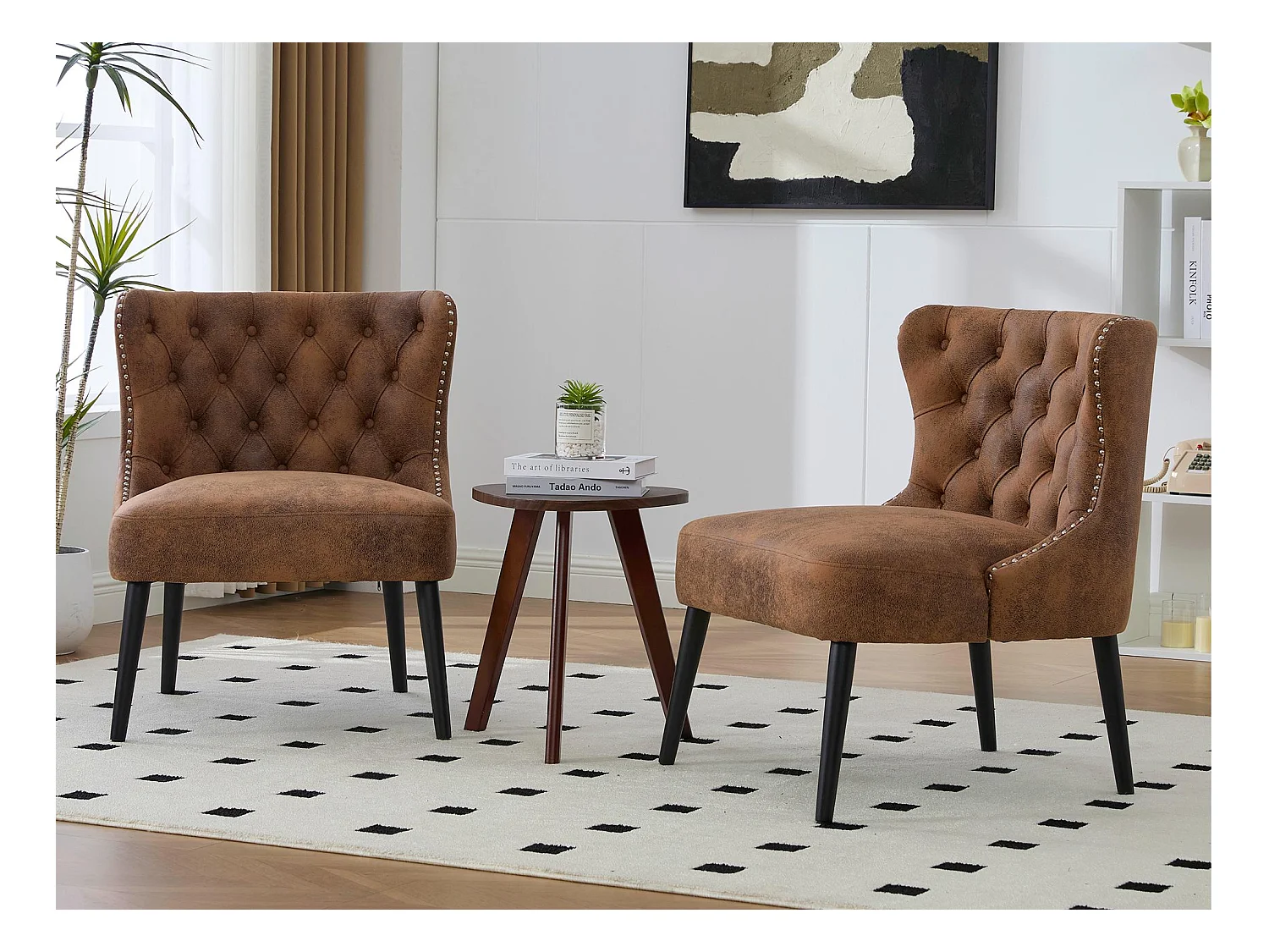 Lot de 2 Chaises de luxe vintage en microfibre marron - Confort et élégance - Idéale pour salle à manger