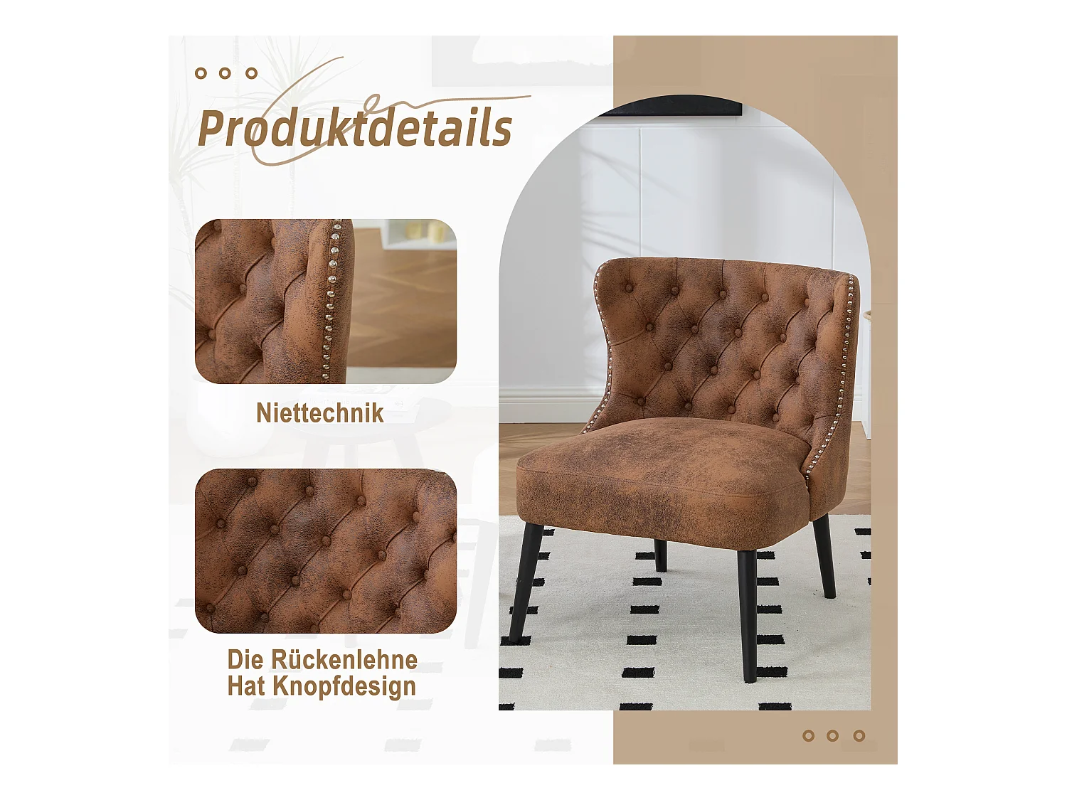 Lot de 2 Chaises de luxe vintage en microfibre marron - Confort et élégance - Idéale pour salle à manger