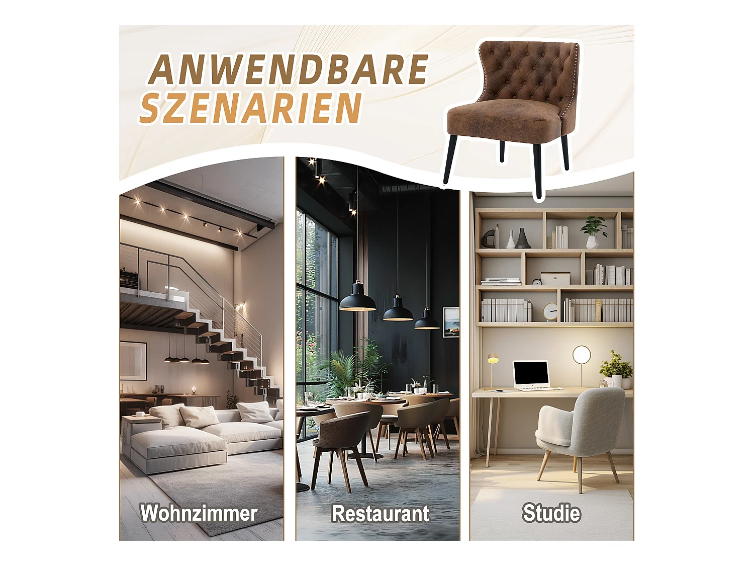 Lot de 2 Chaises de luxe vintage en microfibre marron - Confort et élégance - Idéale pour salle à manger