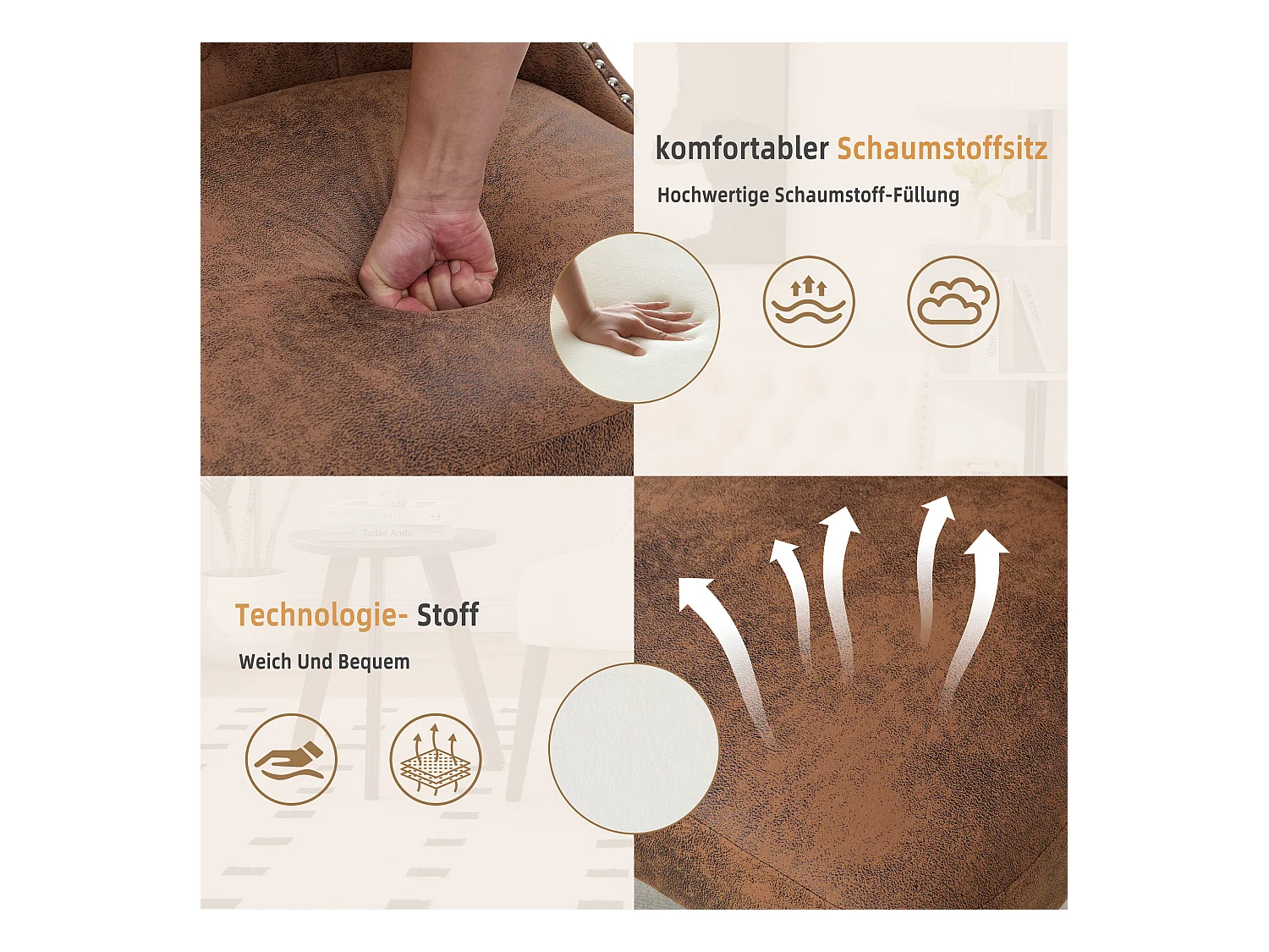 Lot de 2 Chaises de luxe vintage en microfibre marron - Confort et élégance - Idéale pour salle à manger