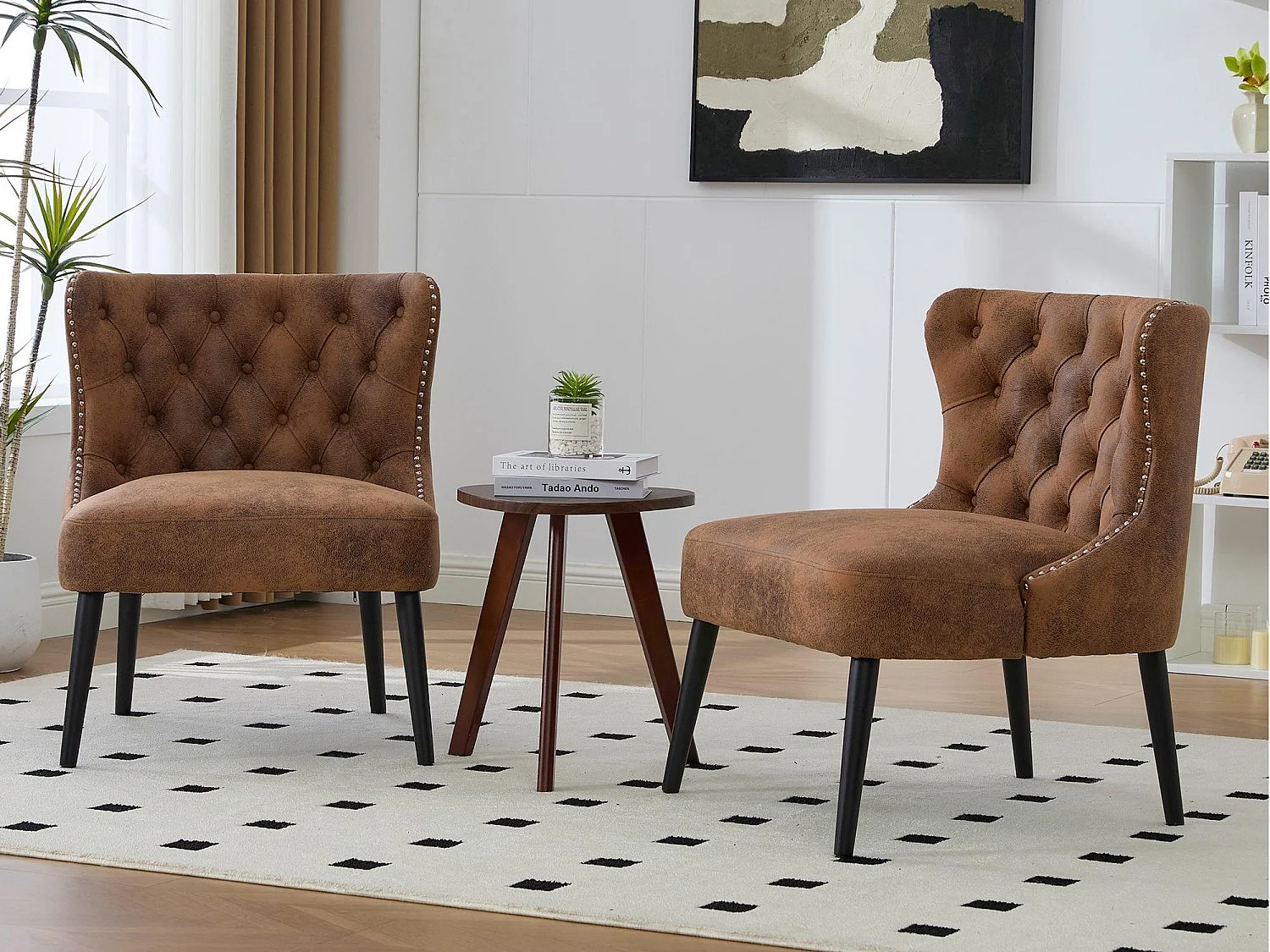 Lot de 2 Chaises de luxe vintage en microfibre marron - Confort et élégance - Idéale pour salle à manger