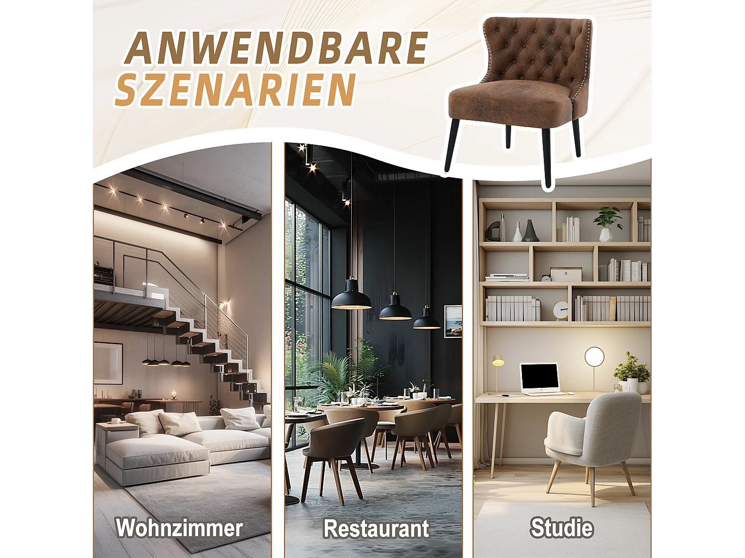 Lot de 2 Chaises de luxe vintage en microfibre marron - Confort et élégance - Idéale pour salle à manger