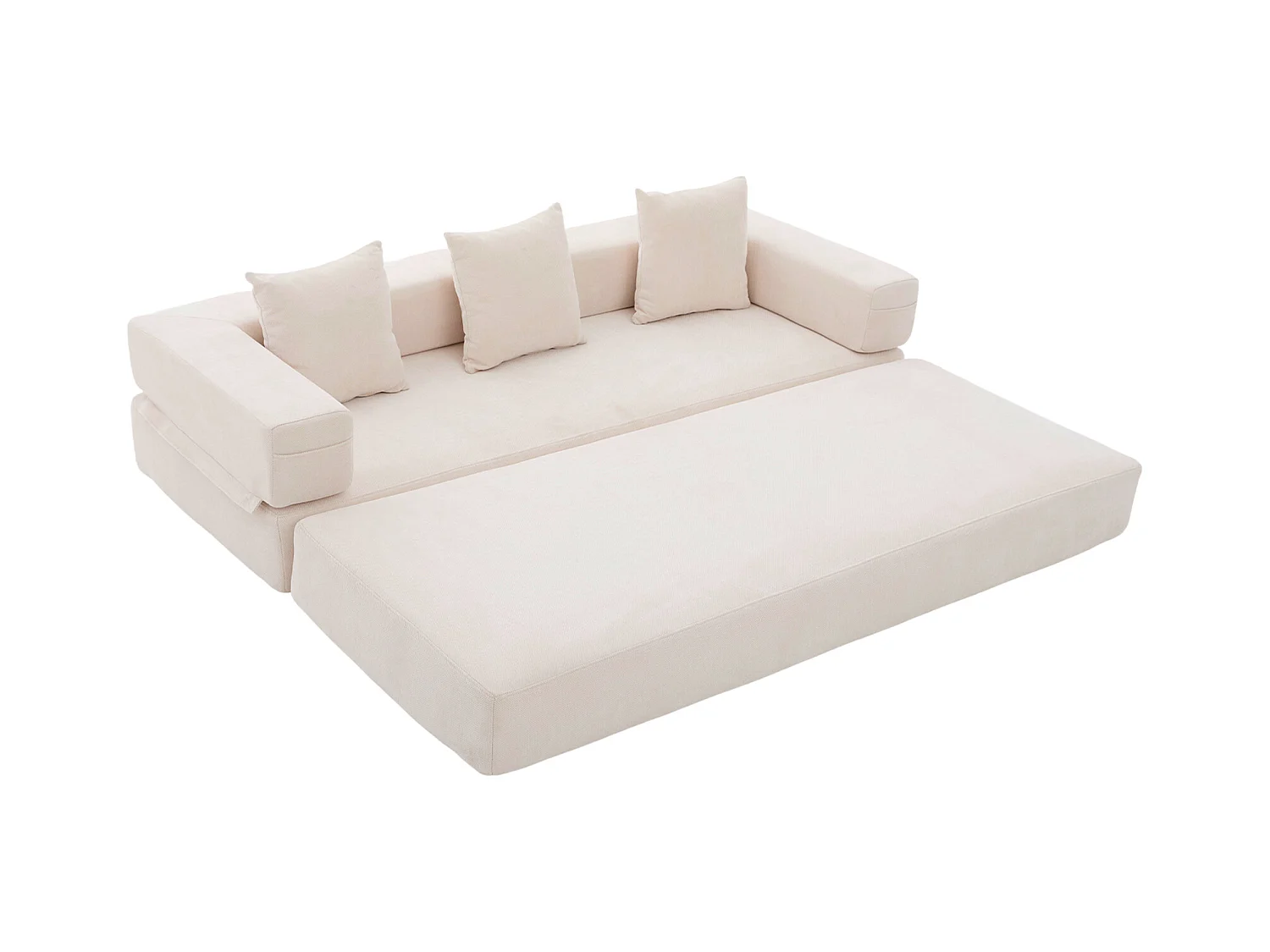 Kaleido 1.0 - Canapé modulable en chenille beige - Canapé convertible en plusieurs formes - 3 coussins inclus - Parfait pour salon, chambre et bureau