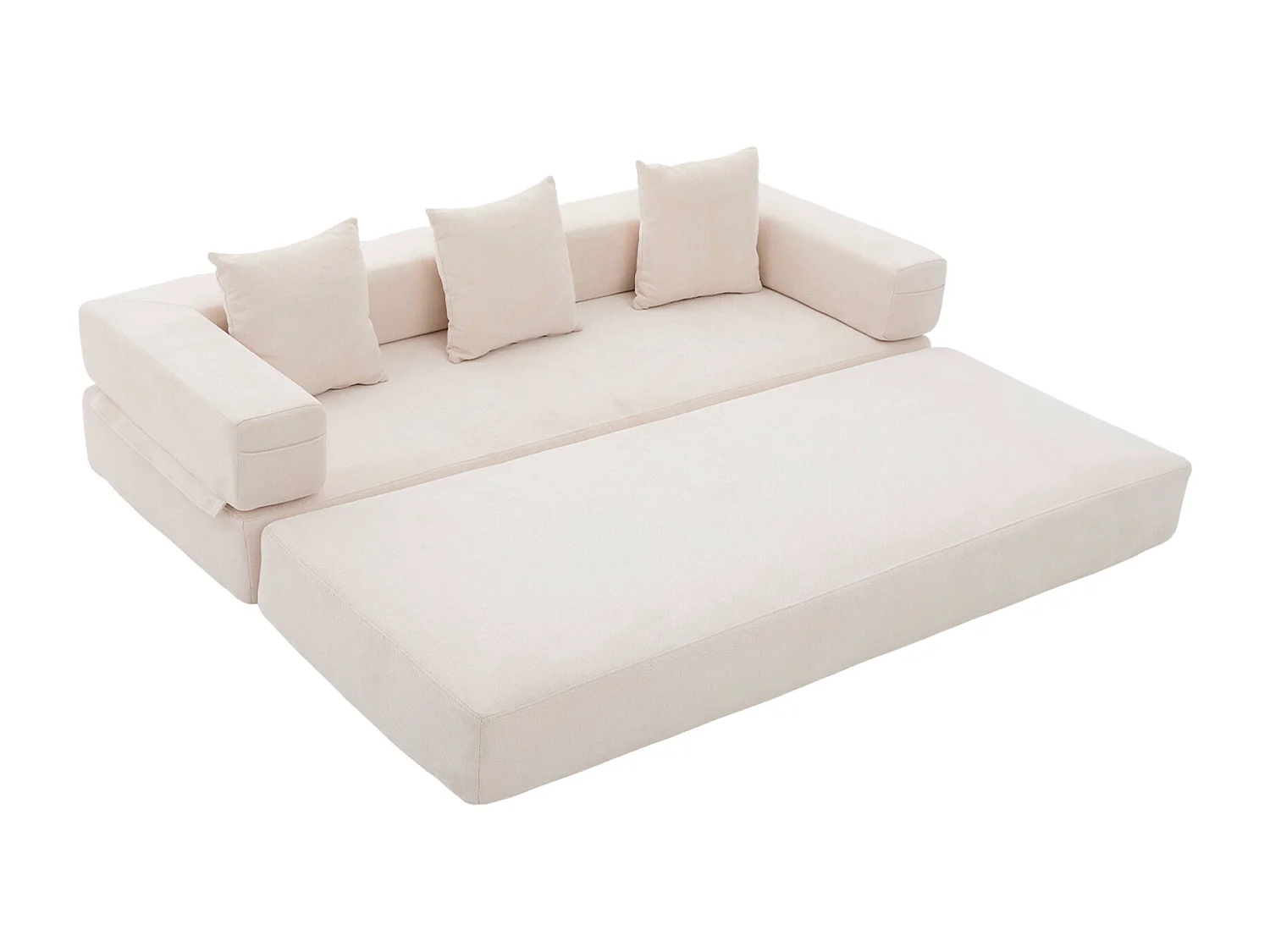 Kaleido 1.0 - Canapé modulable en chenille beige - Canapé convertible en plusieurs formes - 3 coussins inclus - Parfait pour salon, chambre et bureau