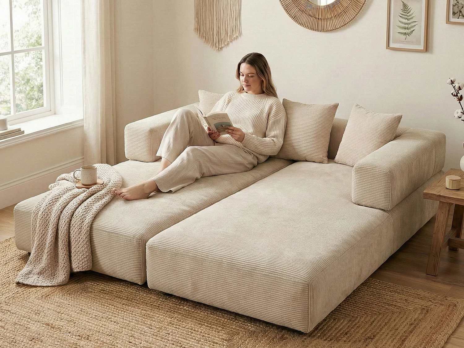 Kaleido 1.0 - Sofá modular de chenilla - Sofá convertible en varias formas - 3 cojines incluidos - Perfecto para sala, dormitorio y oficina