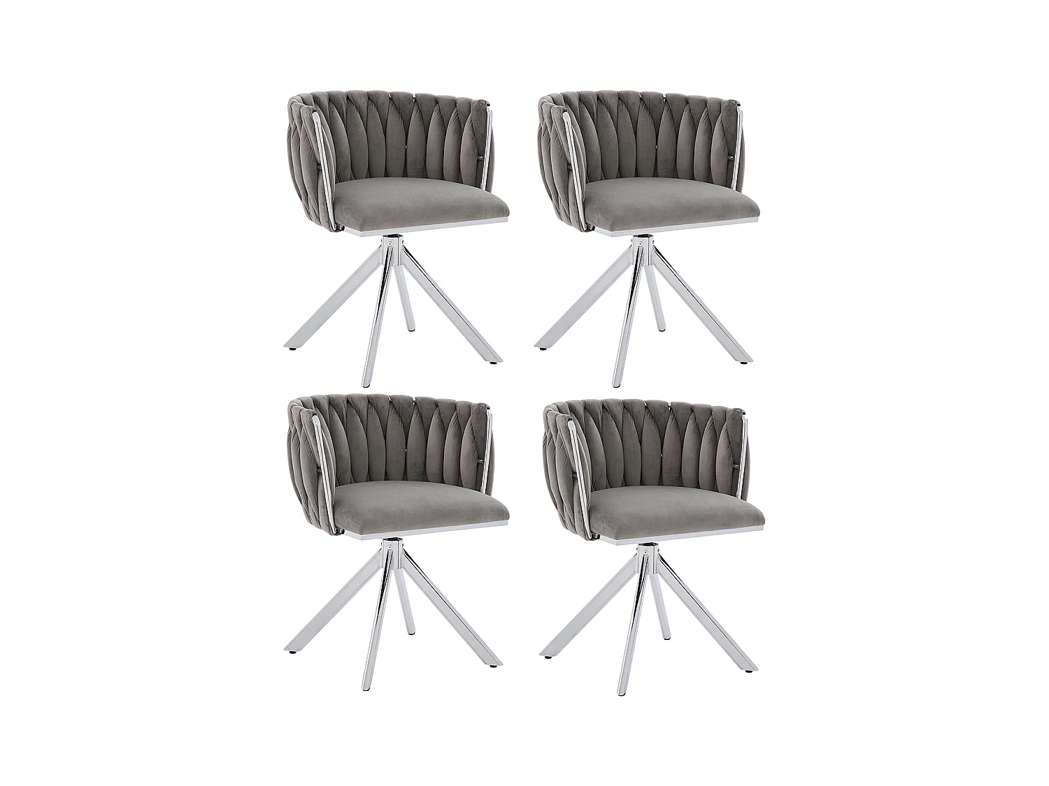 Lot de 4 Chaises pivotante grises - Chaise coquillage avec pieds en métal argenté - Style contemporain