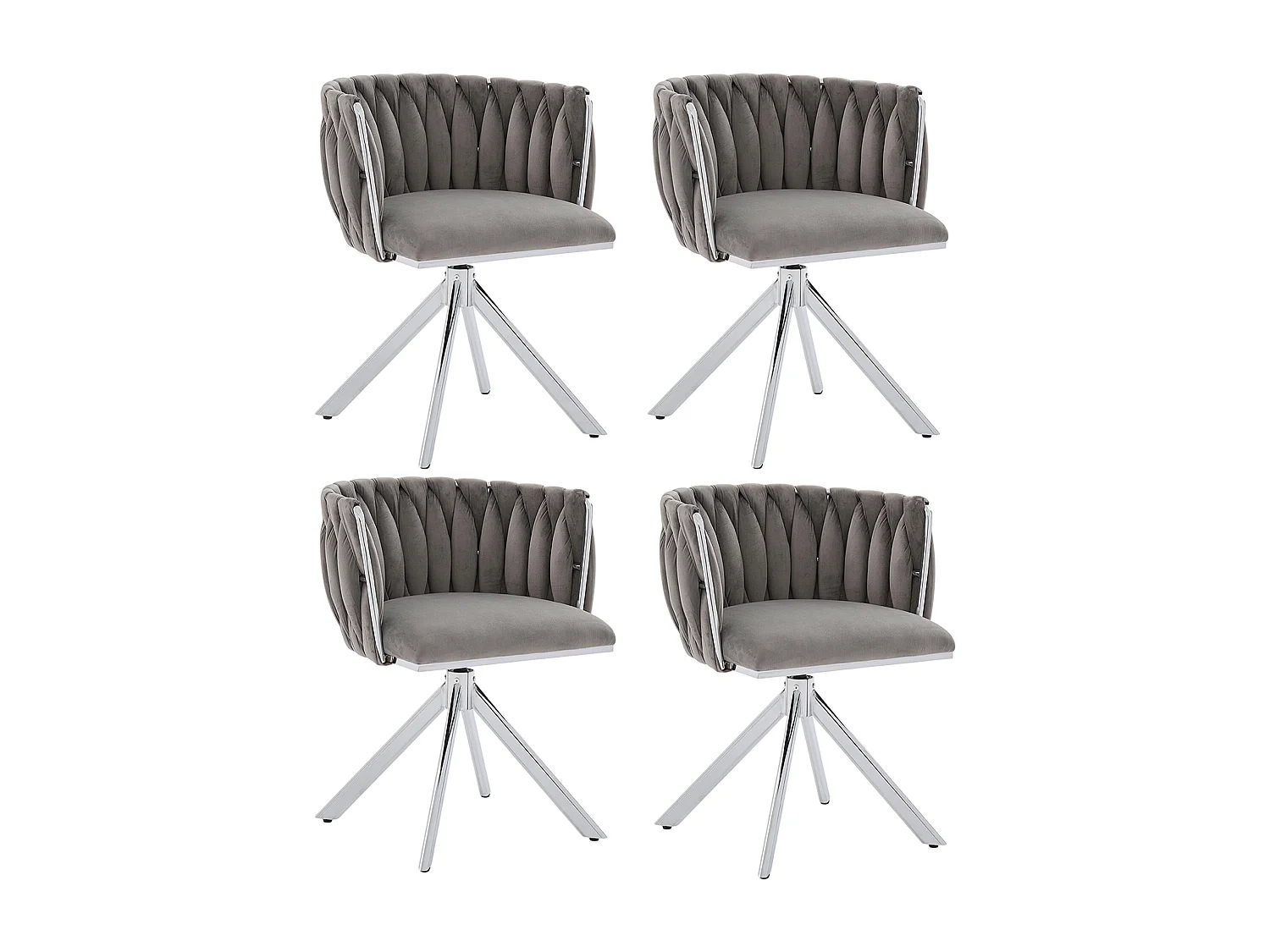Lot de 4 Chaises pivotante grises - Chaise coquillage avec pieds en métal argenté - Style contemporain