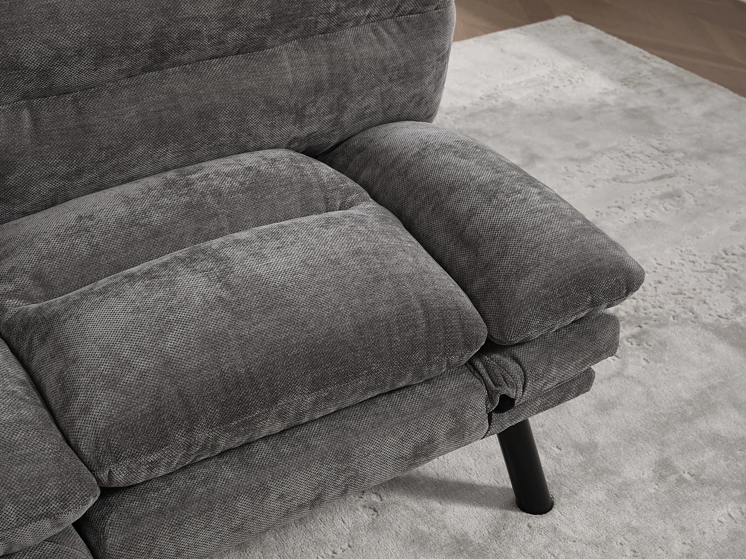 Canapé convertible 2 places gris anthracite en tissu chenille - avec fonction rabattable - Confort et praticité, idéal pour salon, chambre ou petit espace