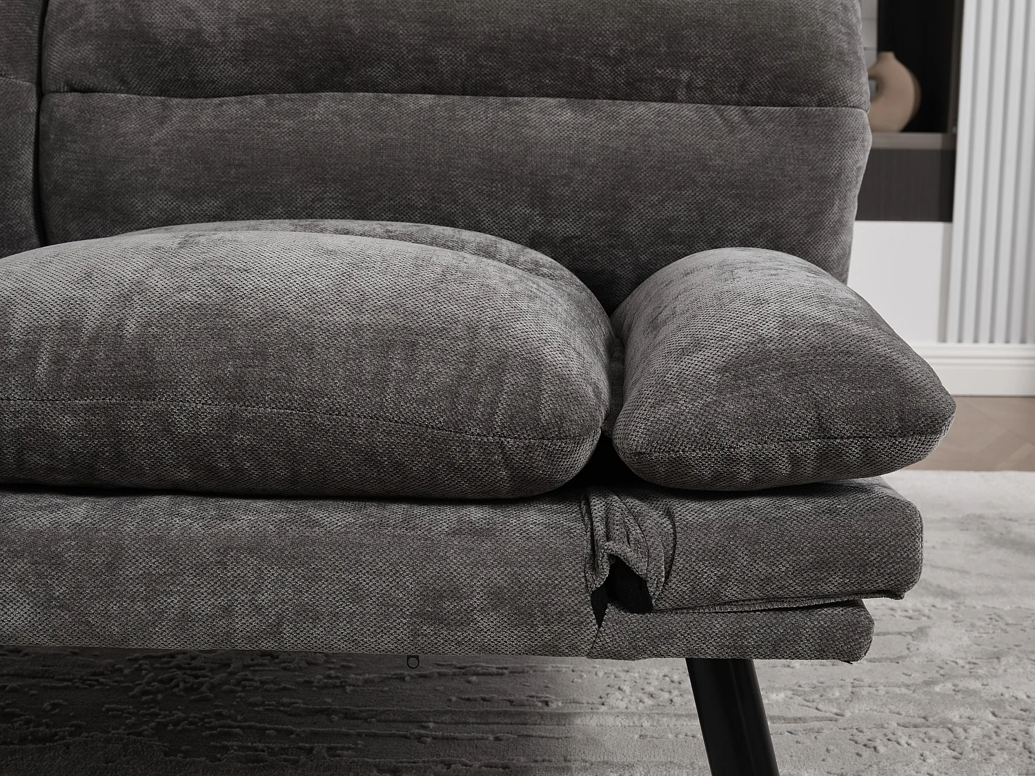 Canapé convertible 2 places gris anthracite en tissu chenille - avec fonction rabattable - Confort et praticité, idéal pour salon, chambre ou petit espace