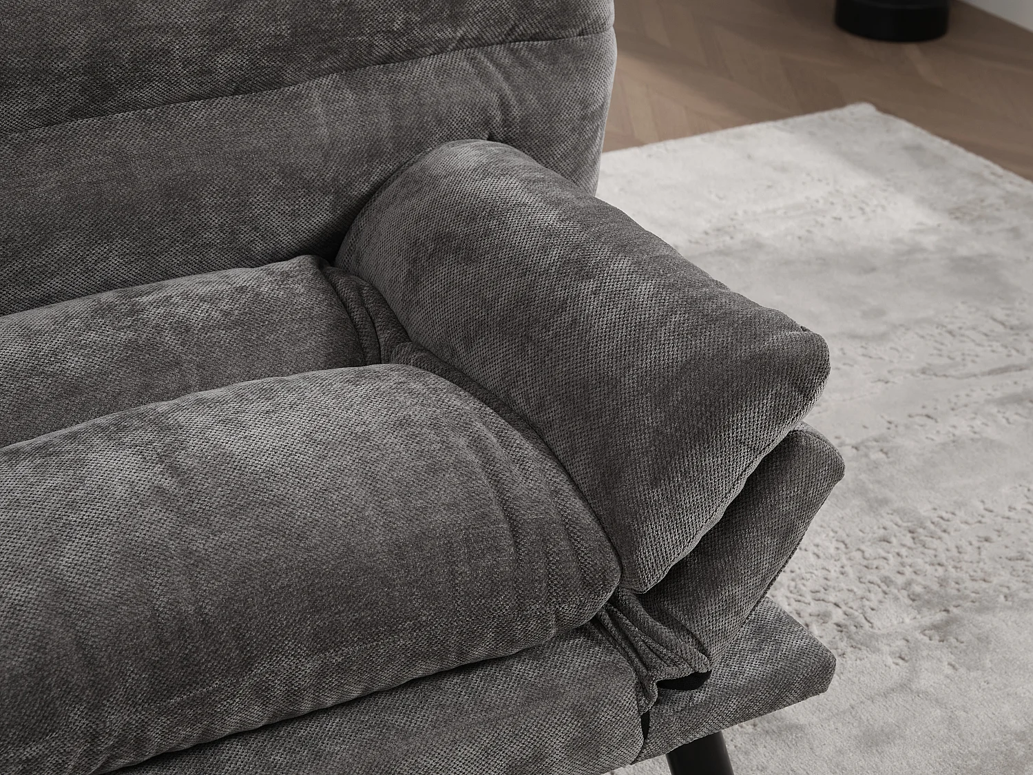 Canapé convertible 2 places gris anthracite en tissu chenille - avec fonction rabattable - Confort et praticité, idéal pour salon, chambre ou petit espace