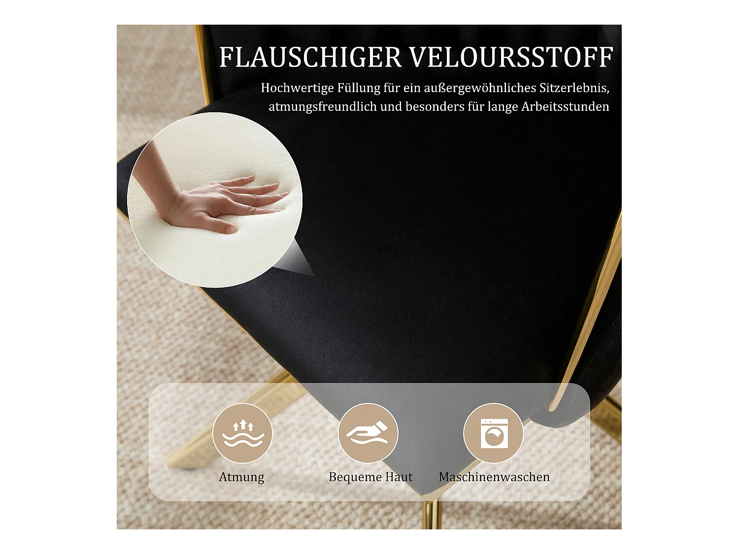 Lot de 2 Chaises pivotante noires - Chaise coquillage avec pieds en métal doré - Style contemporain