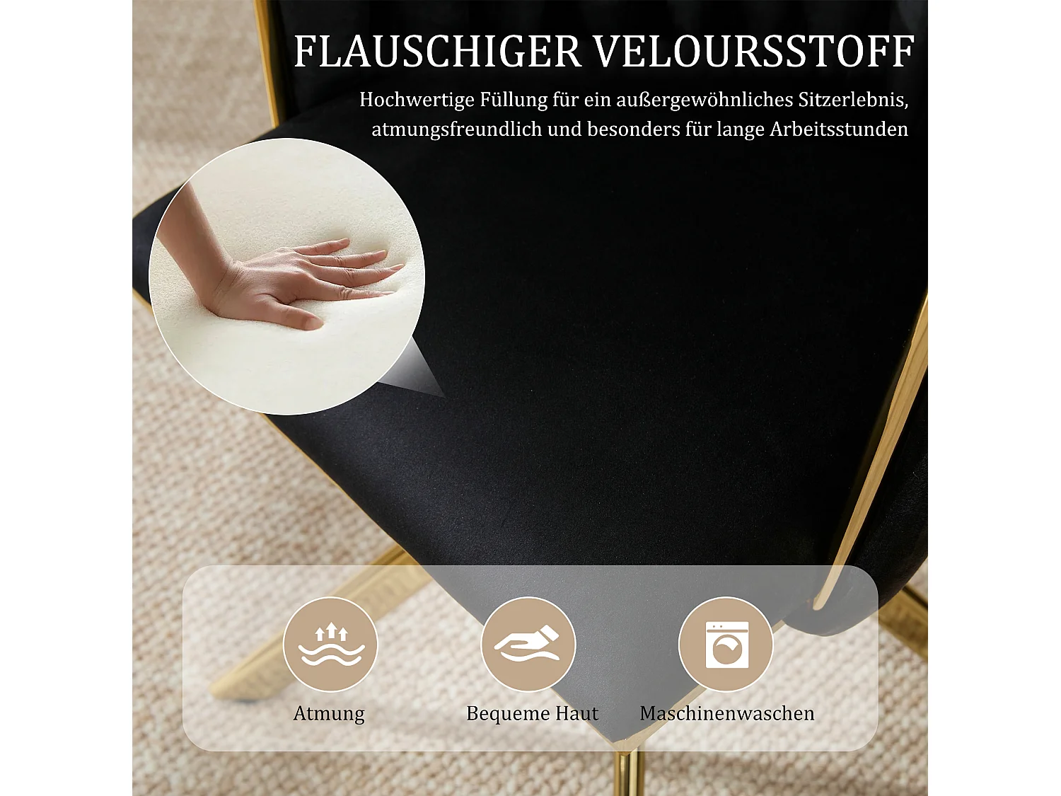 Set van 2 zwarte draaistoelen - Schelpstoel met gouden metalen poten - Hedendaagse stijl