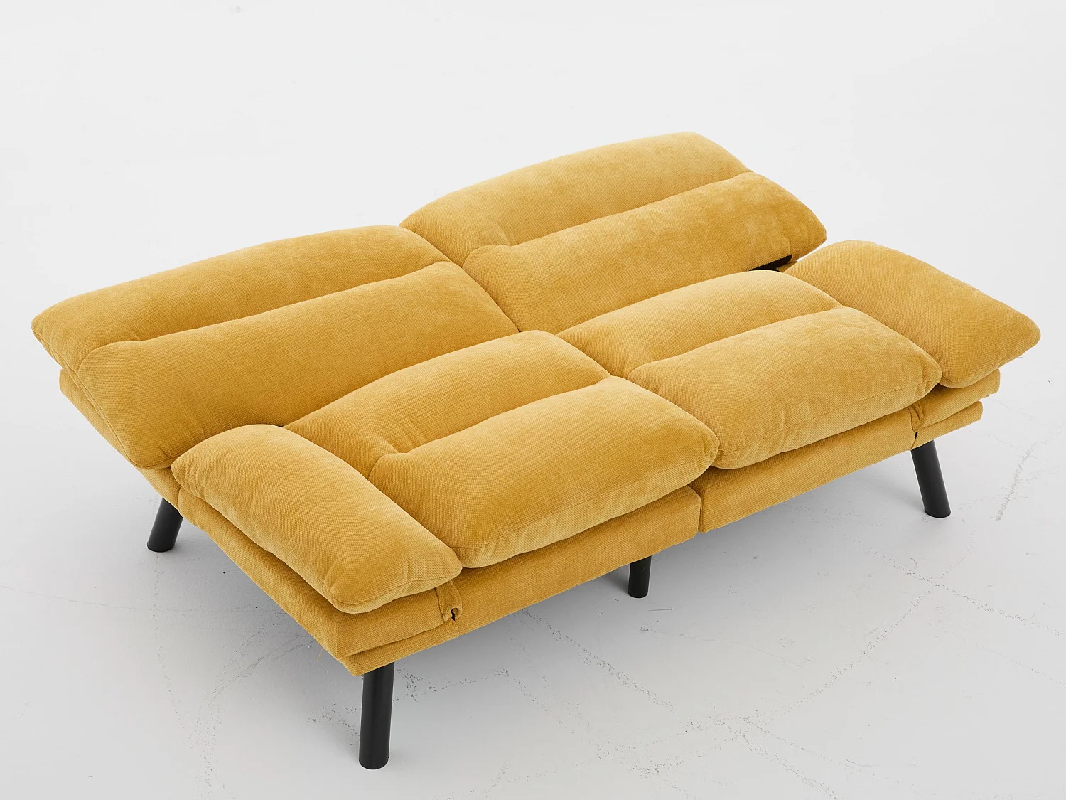 Canapé convertible 2 places jaune en tissu chenille - avec fonction rabattable - Confort et praticité, idéal pour salon, chambre ou petit espace