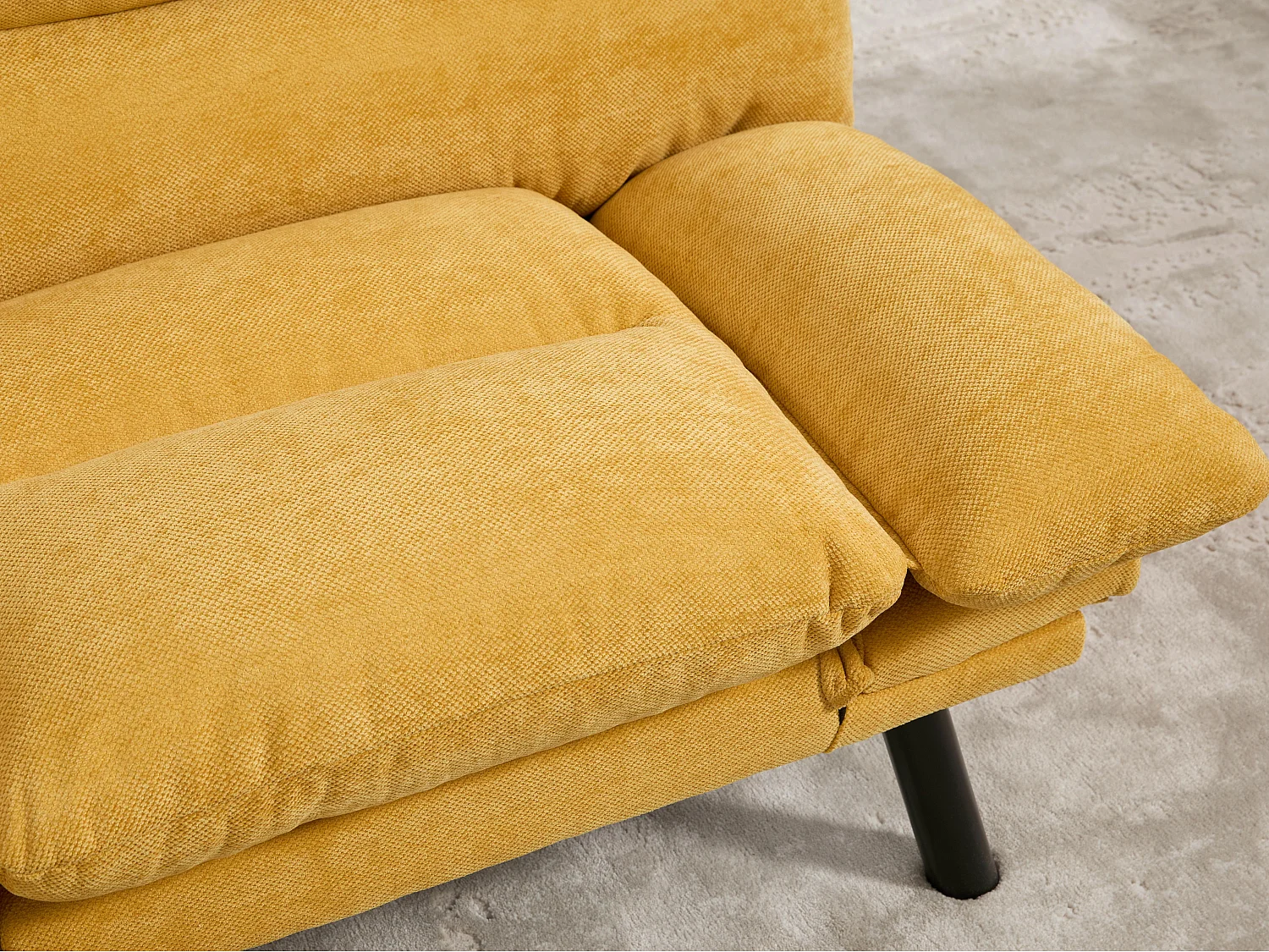 Canapé convertible 2 places jaune en tissu chenille - avec fonction rabattable - Confort et praticité, idéal pour salon, chambre ou petit espace