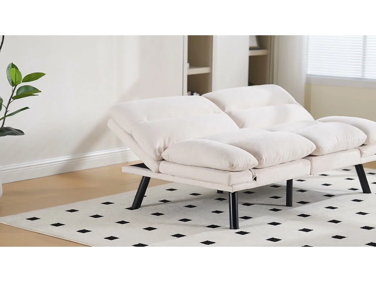 Canapé convertible 2 places jaune en tissu chenille - avec fonction rabattable - Confort et praticité, idéal pour salon, chambre ou petit espace