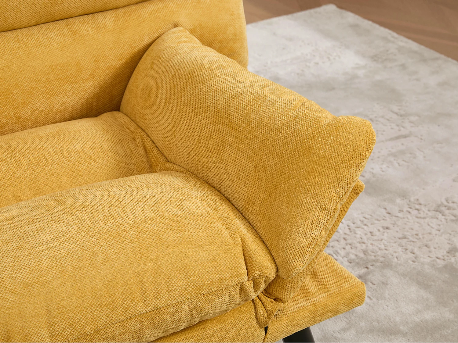 Canapé convertible 2 places jaune en tissu chenille - avec fonction rabattable - Confort et praticité, idéal pour salon, chambre ou petit espace