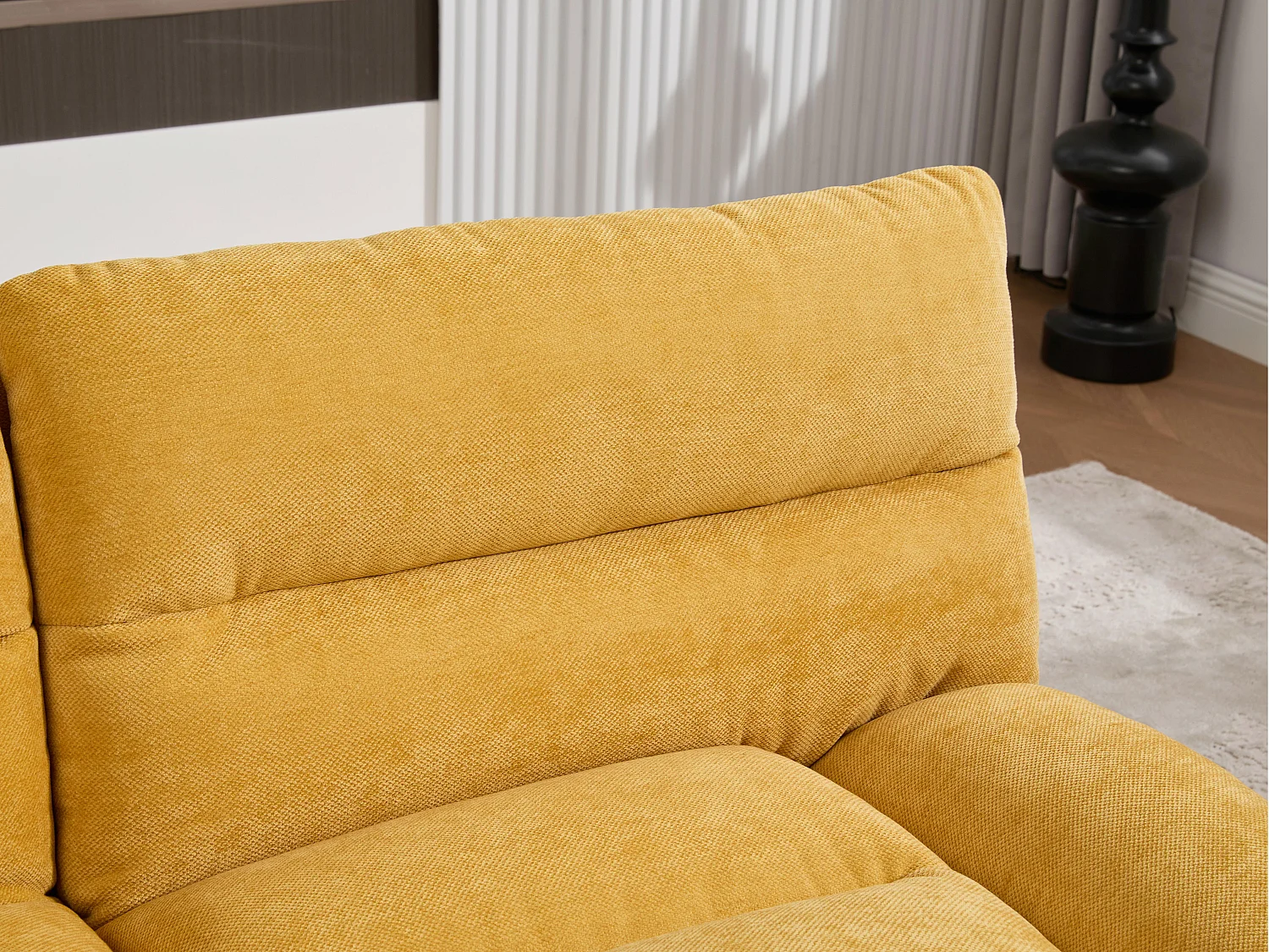Canapé convertible 2 places jaune en tissu chenille - avec fonction rabattable - Confort et praticité, idéal pour salon, chambre ou petit espace