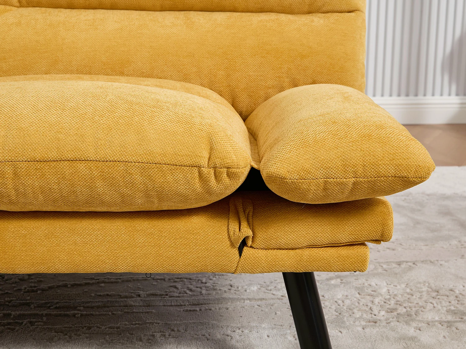 Canapé convertible 2 places jaune en tissu chenille - avec fonction rabattable - Confort et praticité, idéal pour salon, chambre ou petit espace