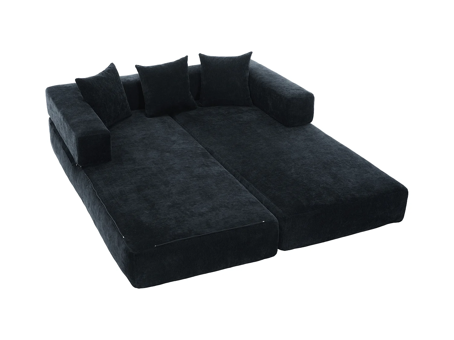 Kaleido 1.0 - Canapé modulable en chenille noir - Canapé convertible en plusieurs formes - 3 coussins inclus - Parfait pour salon, chambre et bureau