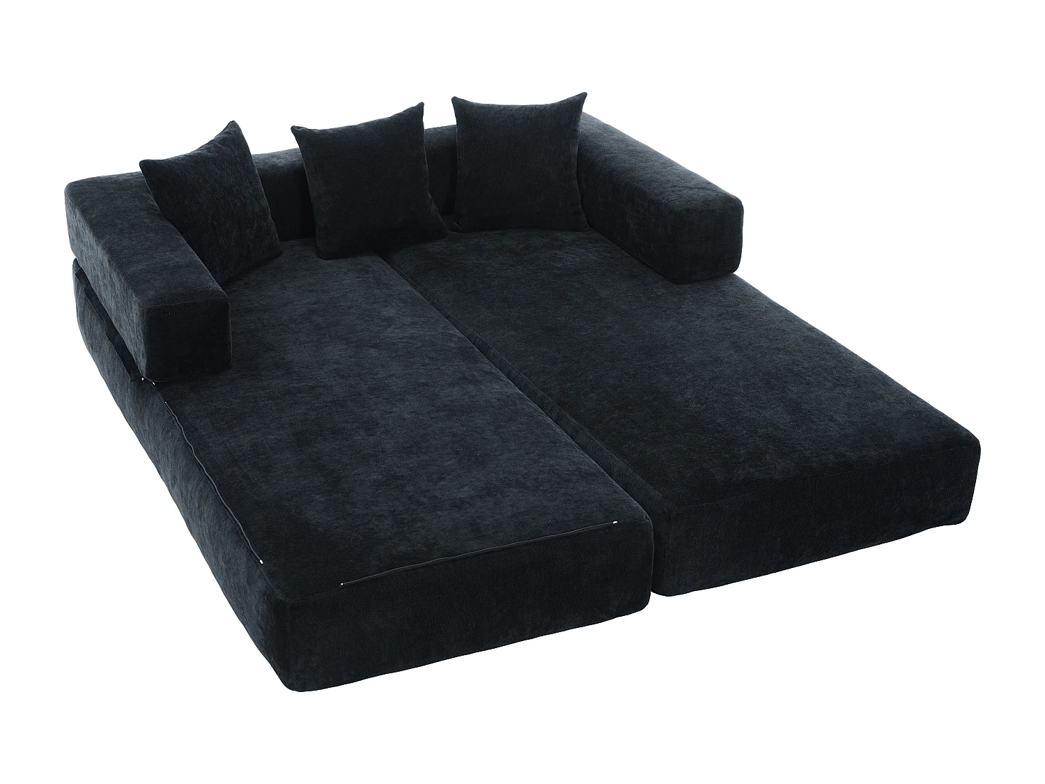 Kaleido 1.0 - Canapé modulable en chenille noir - Canapé convertible en plusieurs formes - 3 coussins inclus - Parfait pour salon, chambre et bureau