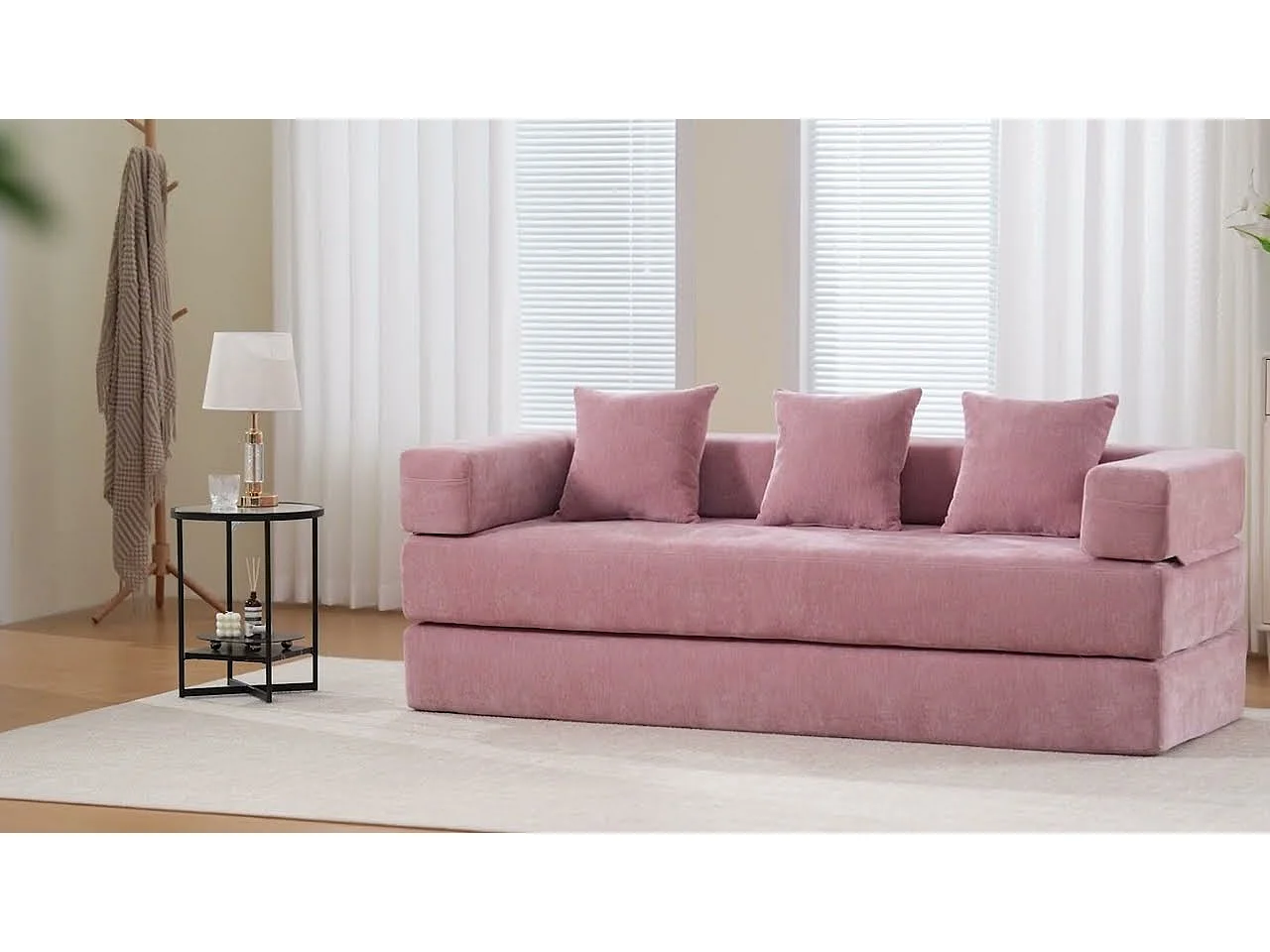 Kaleido 1.0 - Canapé modulable en chenille noir - Canapé convertible en plusieurs formes - 3 coussins inclus - Parfait pour salon, chambre et bureau