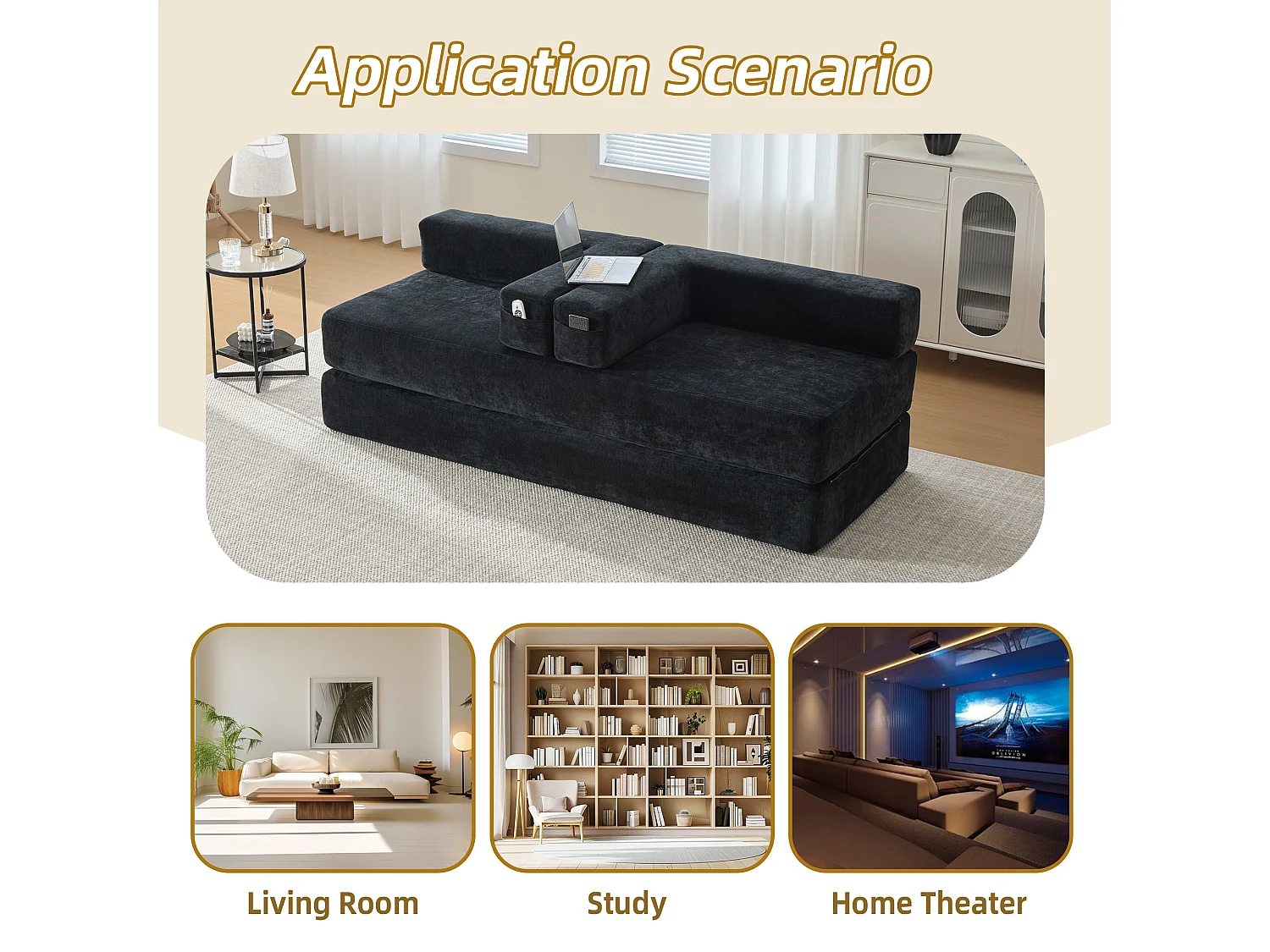 Kaleido 1.0 – Sofá Modular de Chenilla – Sofá Convertible en Varias Formas – 3 Cojines Incluidos – Perfecto para Salón, Dormitorio y Oficina