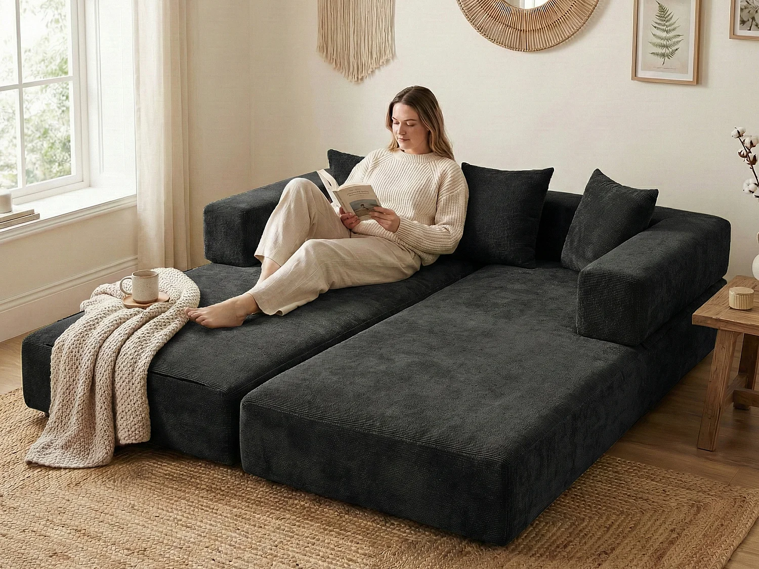 Kaleido 1.0 – Sofá Modular de Chenilla – Sofá Convertible en Varias Formas – 3 Cojines Incluidos – Perfecto para Salón, Dormitorio y Oficina