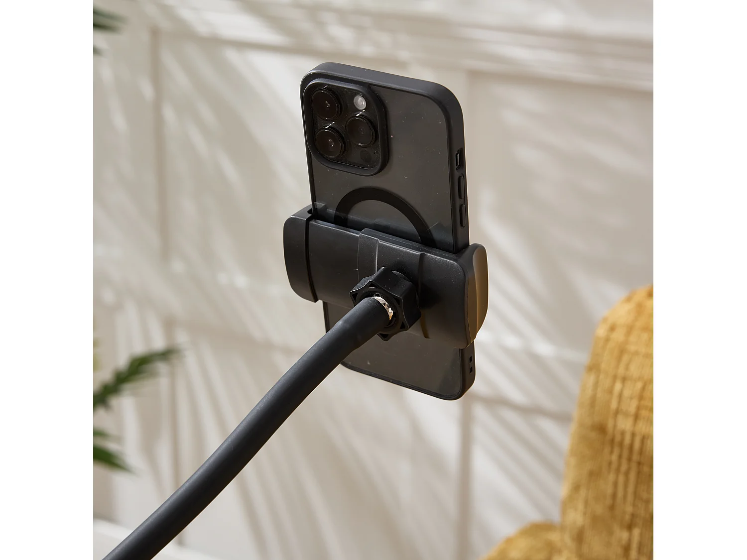 Canapé fixe - Chaiselongue jaune en tissu chenille - avec support pour téléphone et rangement intégré - Idéal pour salon, bureau ou chambre