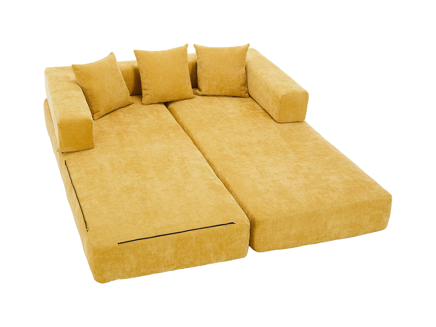 Kaleido 1.0 - Canapé modulable en chenille jaune - Canapé convertible en plusieurs formes - 3 coussins inclus - Parfait pour salon, chambre et bureau