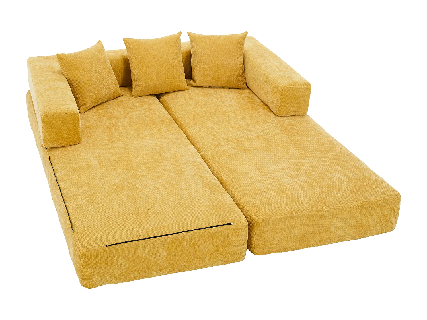 Kaleido 1.0 - Canapé modulable en chenille jaune - Canapé convertible en plusieurs formes - 3 coussins inclus - Parfait pour salon, chambre et bureau