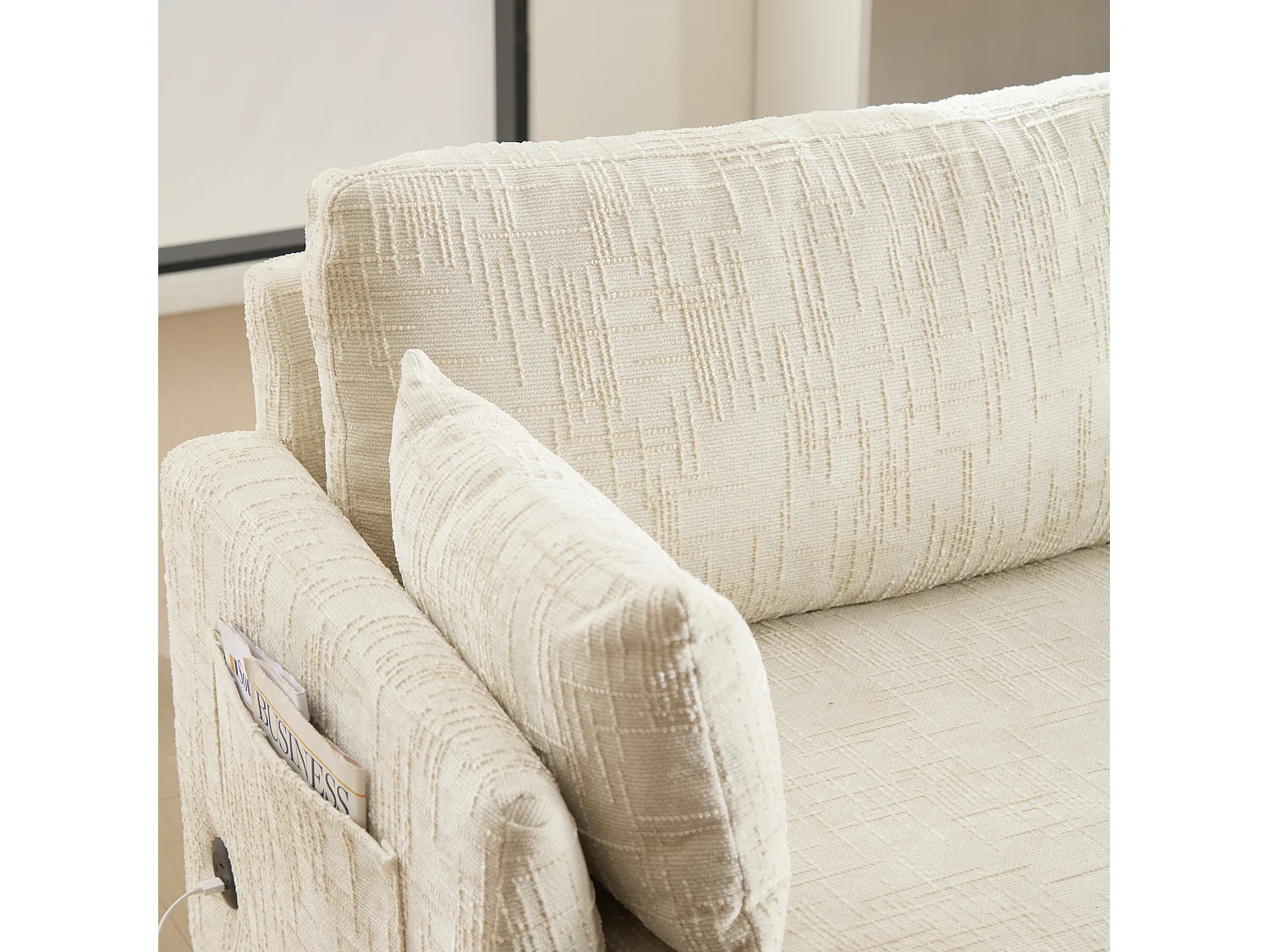 Canapé 2 places en chenille - avec LED, ports USB - double assise et dossier haut - Idéal pour salon ou petit bureau