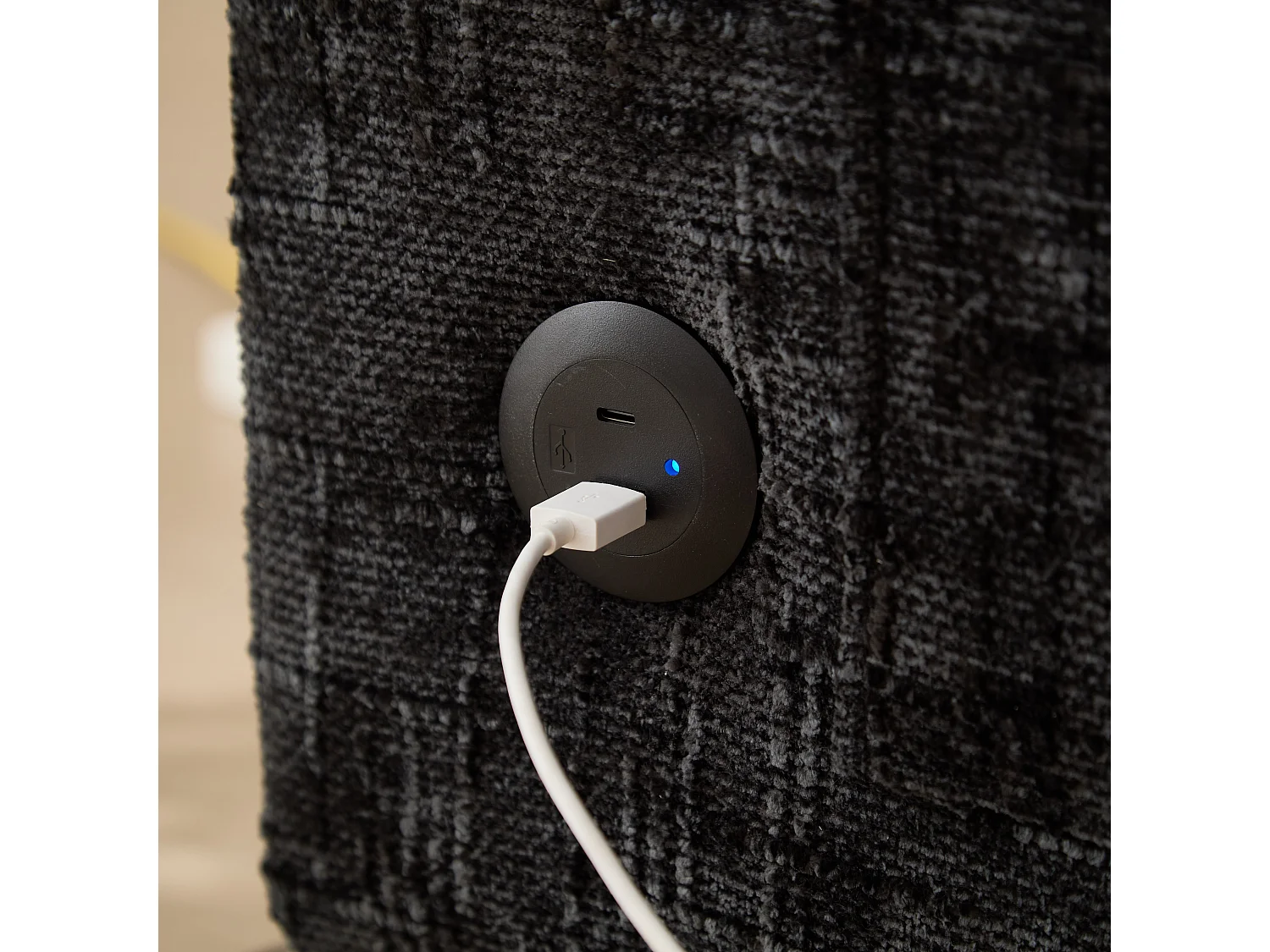 Canapé 2 places en chenille - avec LED, ports USB - double assise et dossier haut - Idéal pour salon ou petit bureau