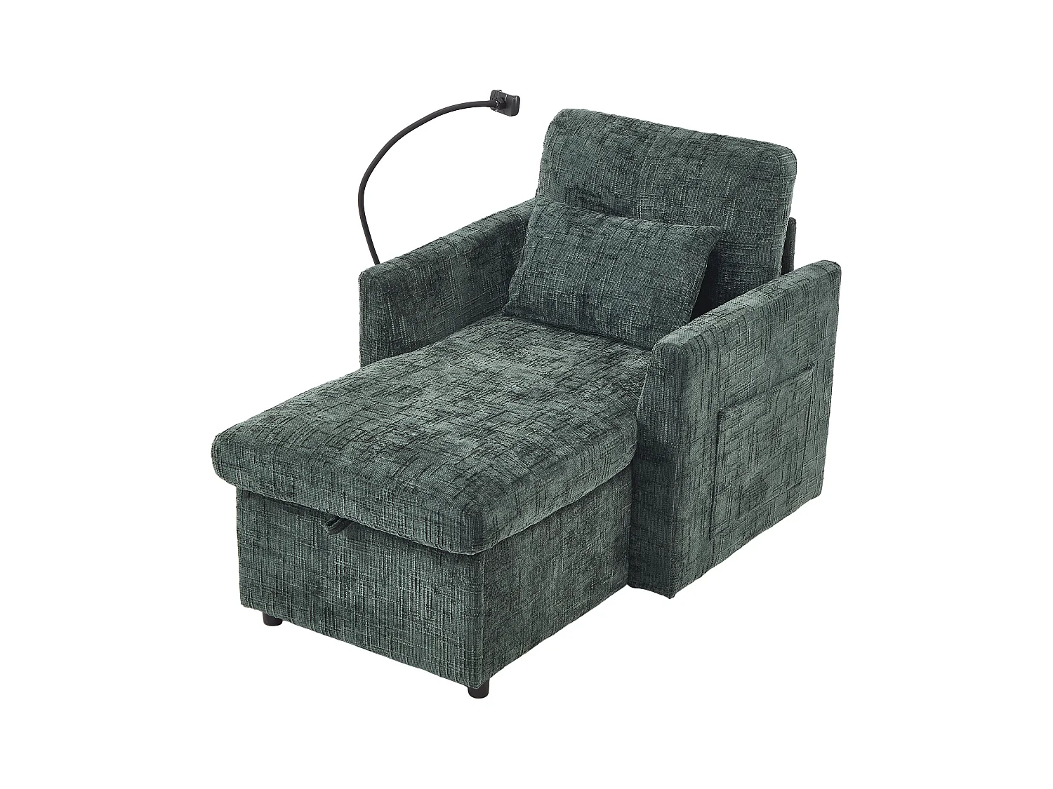 Canapé convertible noir en tissu chenille - avec support pour téléphone et rangement intégré - Idéal pour salon, bureau ou chambre