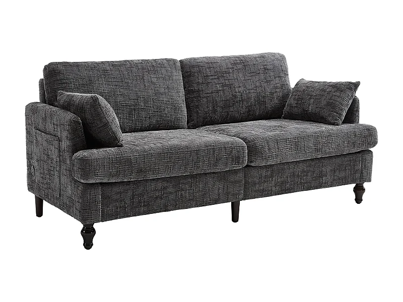 2-zits chenillebank - met LED's, USB-poorten - dubbele zitting en hoge rugleuning - Ideaal voor woonkamer of klein kantoor