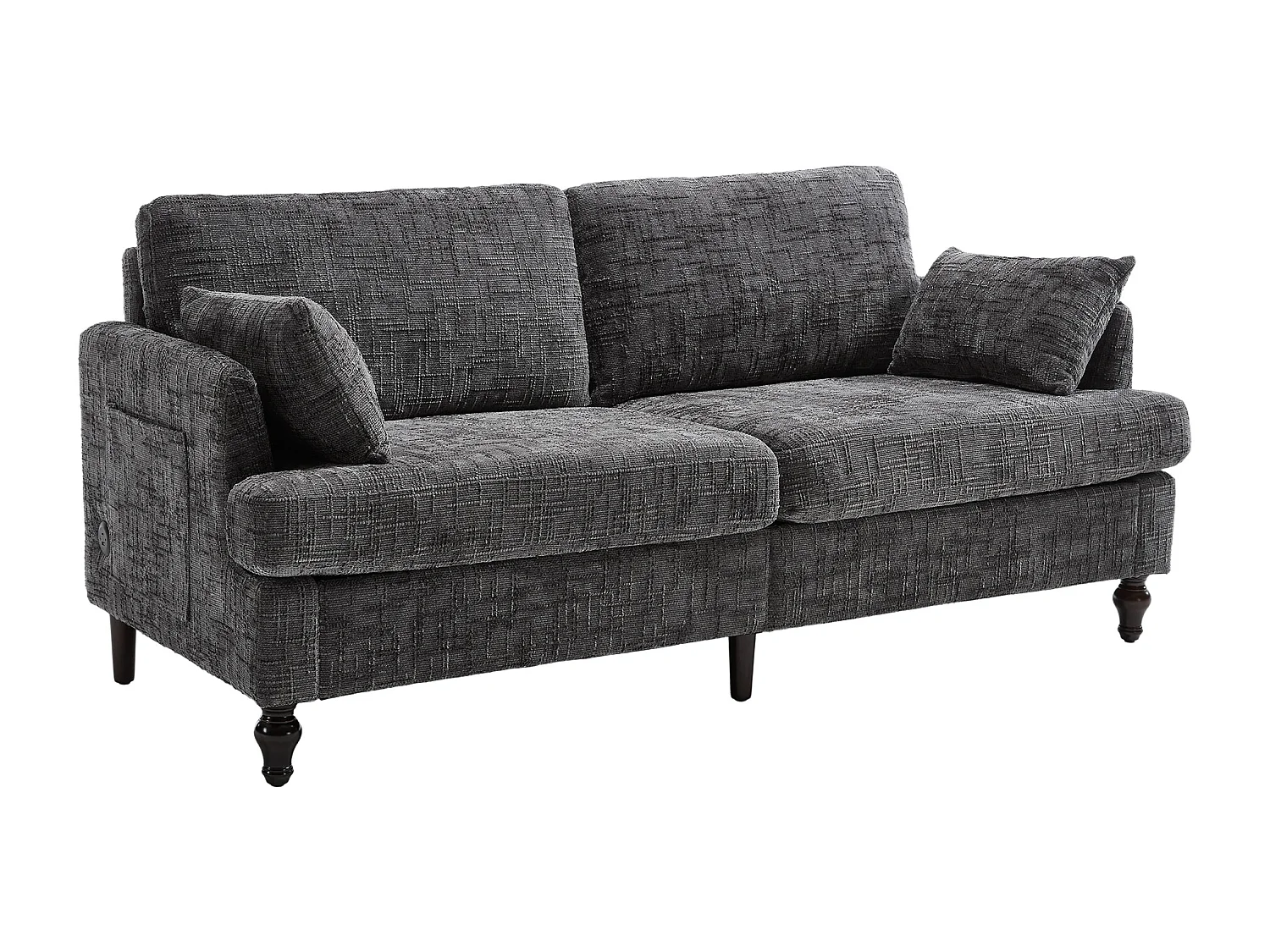 Canapé 2 places en chenille - avec LED, ports USB - double assise et dossier haut - Idéal pour salon ou petit bureau