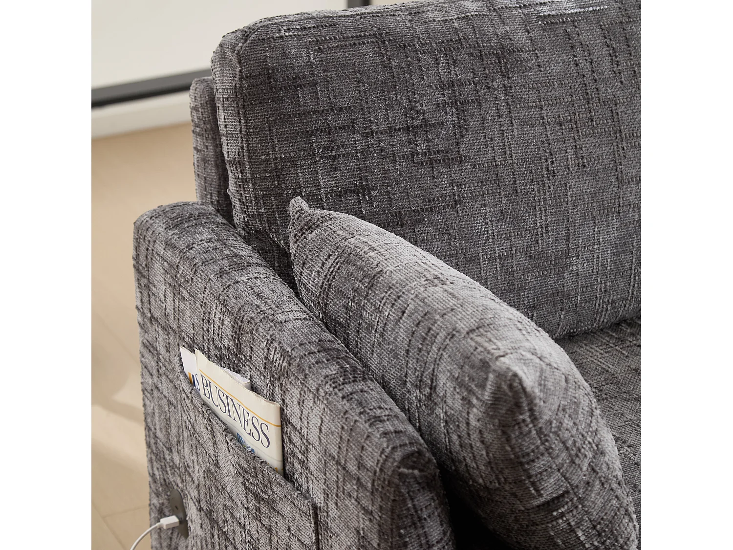 Canapé 2 places en chenille - avec LED, ports USB - double assise et dossier haut - Idéal pour salon ou petit bureau