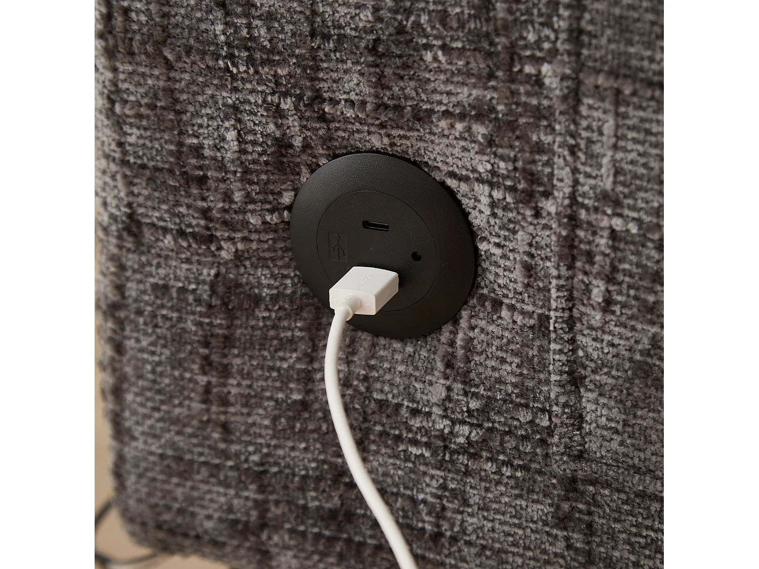 Canapé 2 places en chenille - avec LED, ports USB - double assise et dossier haut - Idéal pour salon ou petit bureau