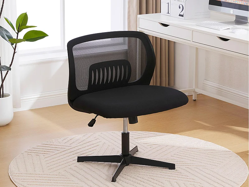 Draaistoel — in hoogte verstelbaar — ademend zwart gaas — ergonomische rugleuning