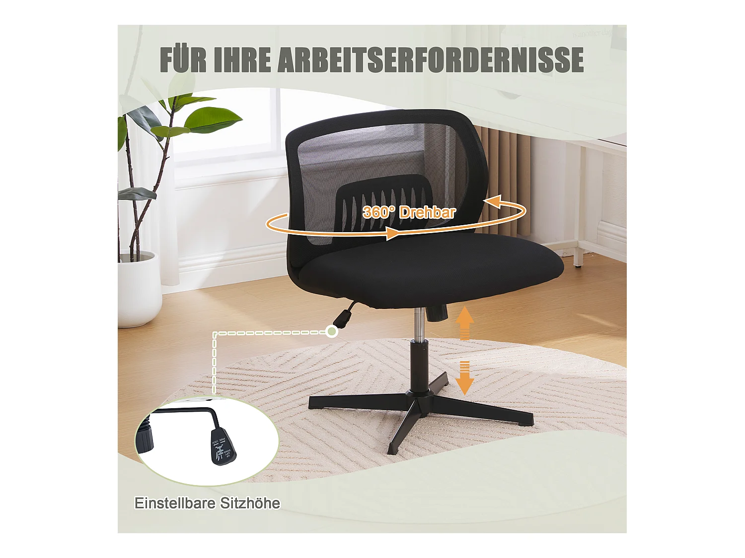 Fauteuil pivotant — réglable en hauteur — mesh noir respirant — dossier ergonomique