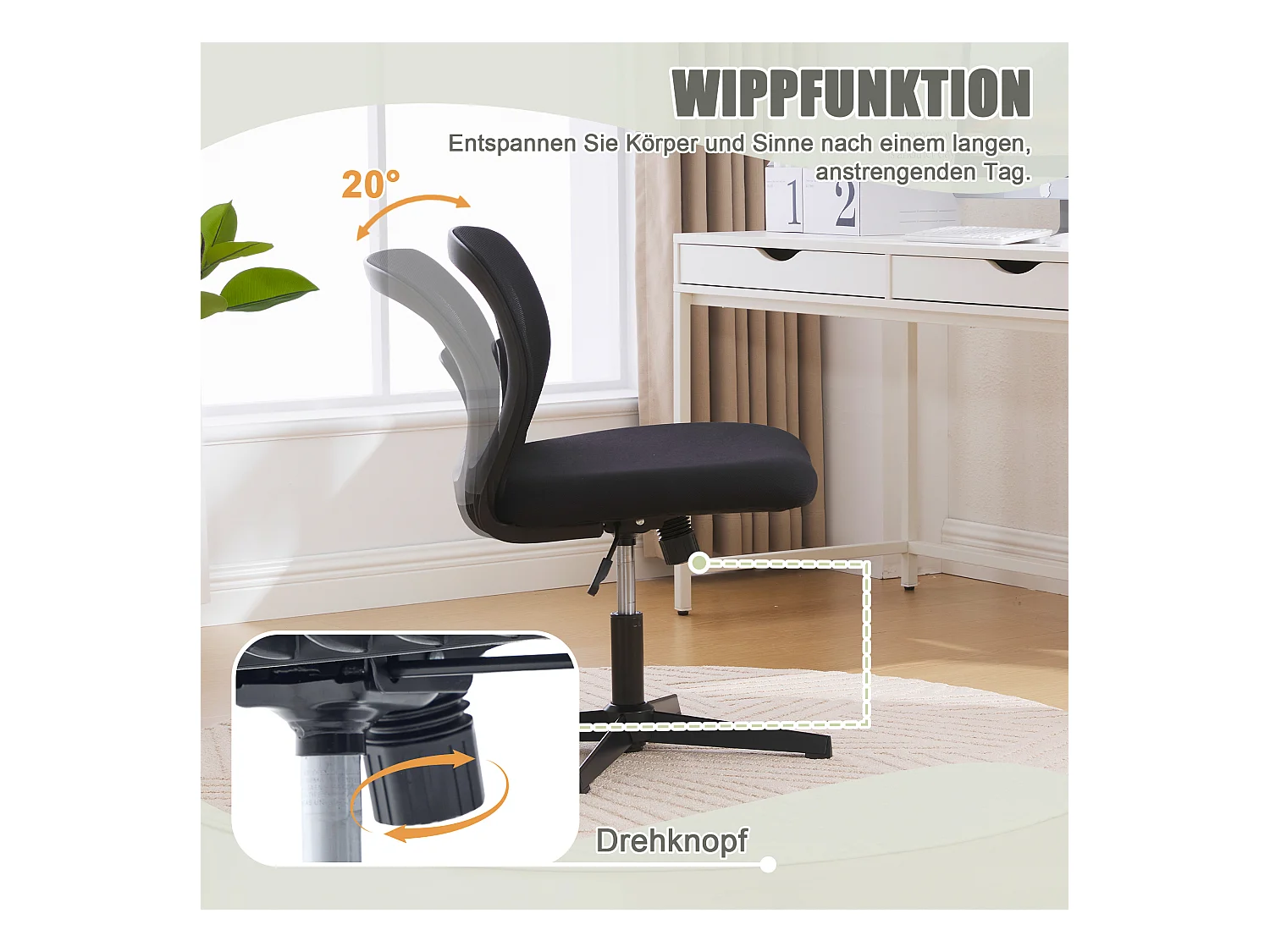 Fauteuil pivotant — réglable en hauteur — mesh noir respirant — dossier ergonomique