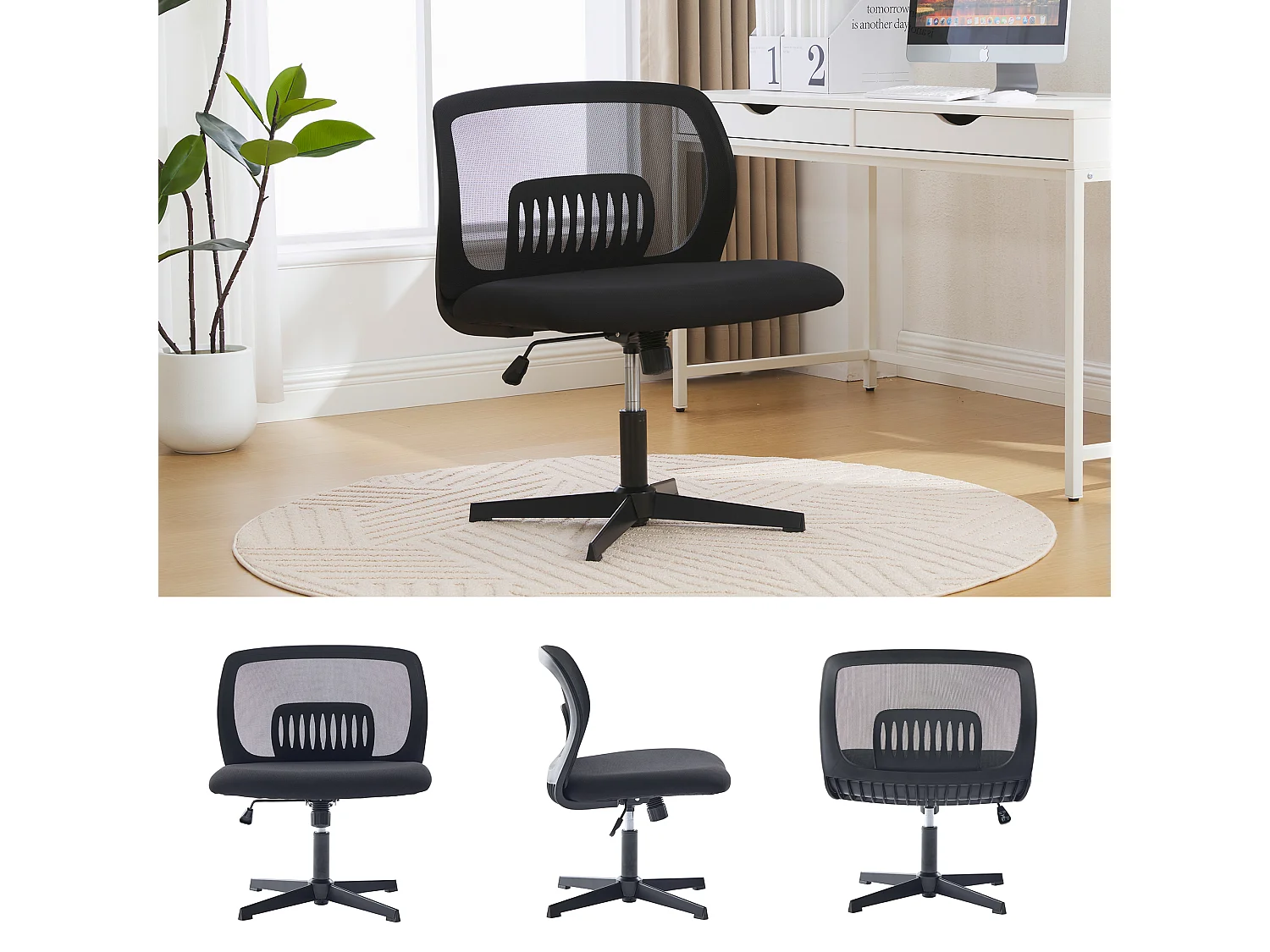 Fauteuil pivotant — réglable en hauteur — mesh noir respirant — dossier ergonomique