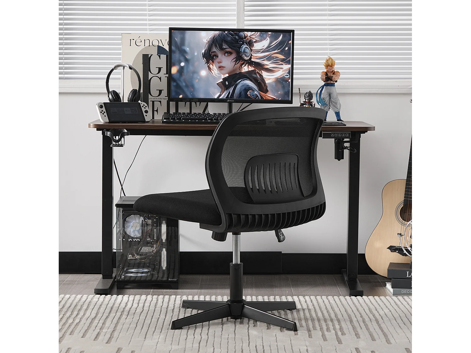 Fauteuil pivotant — réglable en hauteur — mesh noir respirant — dossier ergonomique