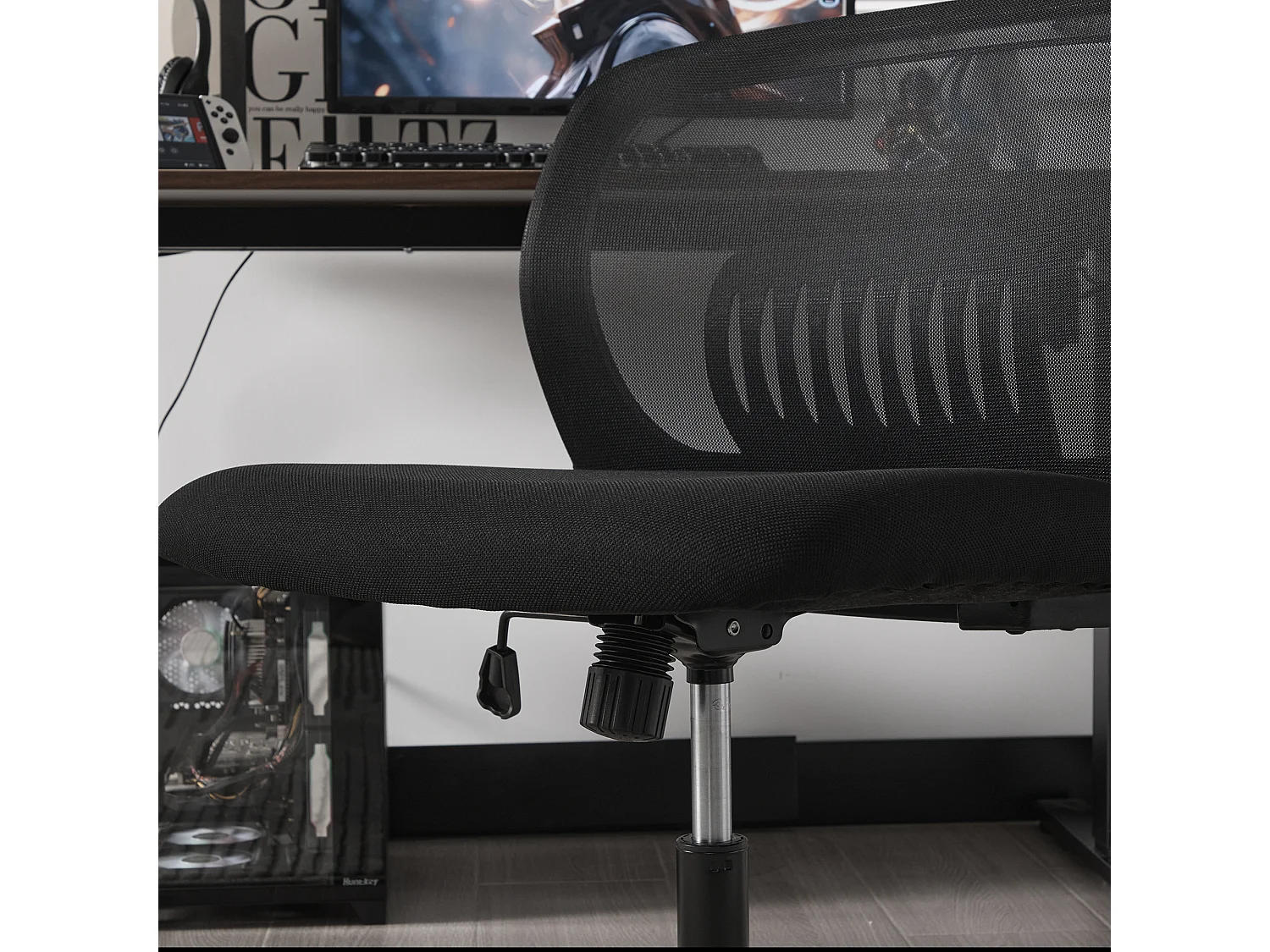 Fauteuil pivotant — réglable en hauteur — mesh noir respirant — dossier ergonomique