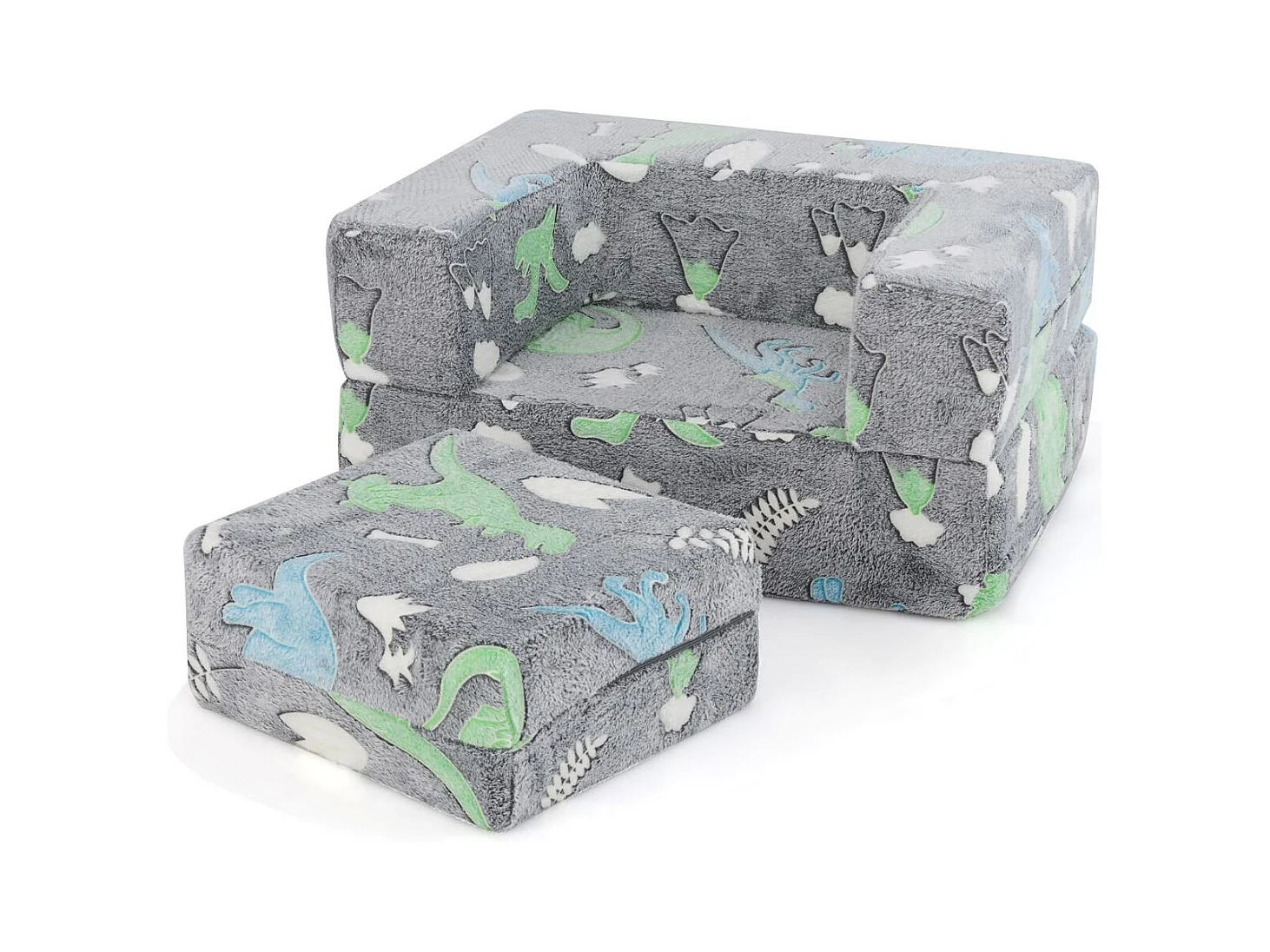 Divano per bambini piccoli con cuscino, Poltrona per bambini che brilla al buio con fodera lavabile Dinosauro Grigio