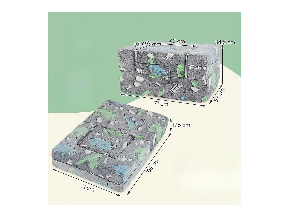 Divano per bambini piccoli con cuscino, Poltrona per bambini che brilla al buio con fodera lavabile Dinosauro Grigio