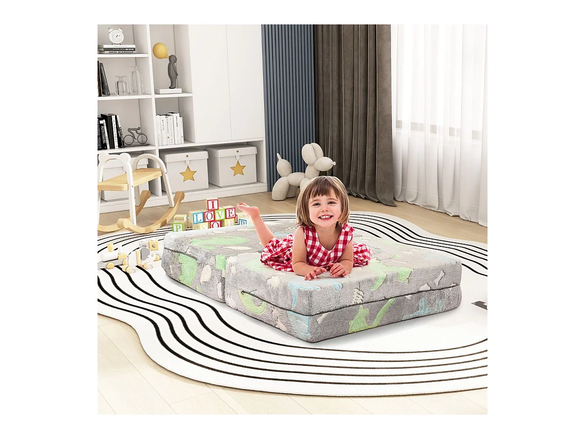 Divano per bambini piccoli con cuscino, Poltrona per bambini che brilla al buio con fodera lavabile Dinosauro Grigio