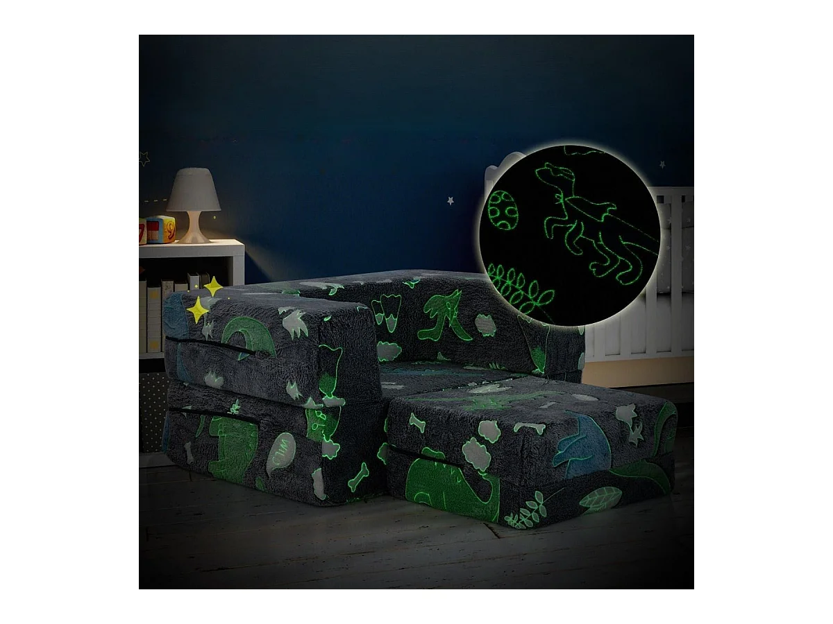 Divano per bambini piccoli con cuscino, Poltrona per bambini che brilla al buio con fodera lavabile Dinosauro Grigio