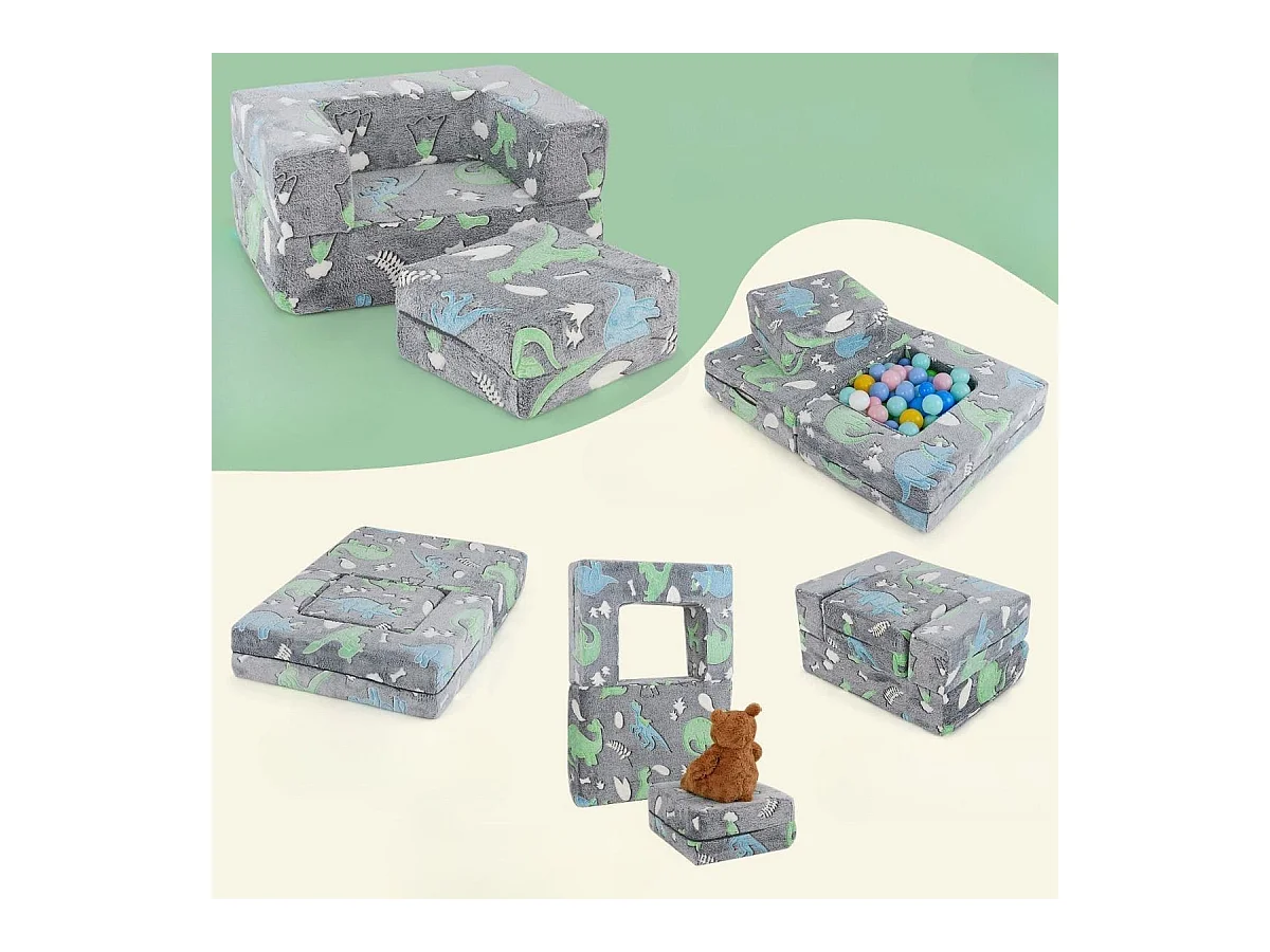 Divano per bambini piccoli con cuscino, Poltrona per bambini che brilla al buio con fodera lavabile Dinosauro Grigio