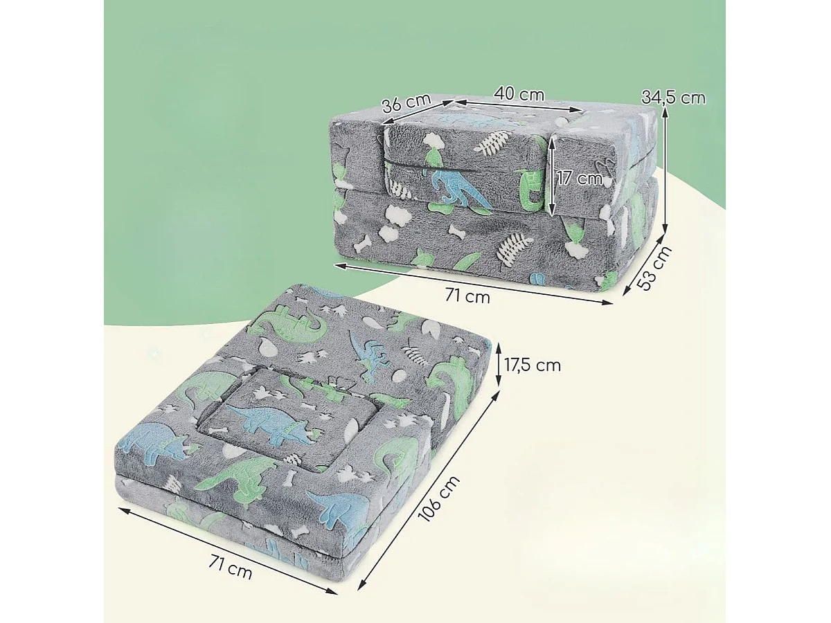 Modulares Kindersofa im Dunkeln leuchtendes Spielsofa Modulsofa 71 x 53 x 34,5 cm Grau