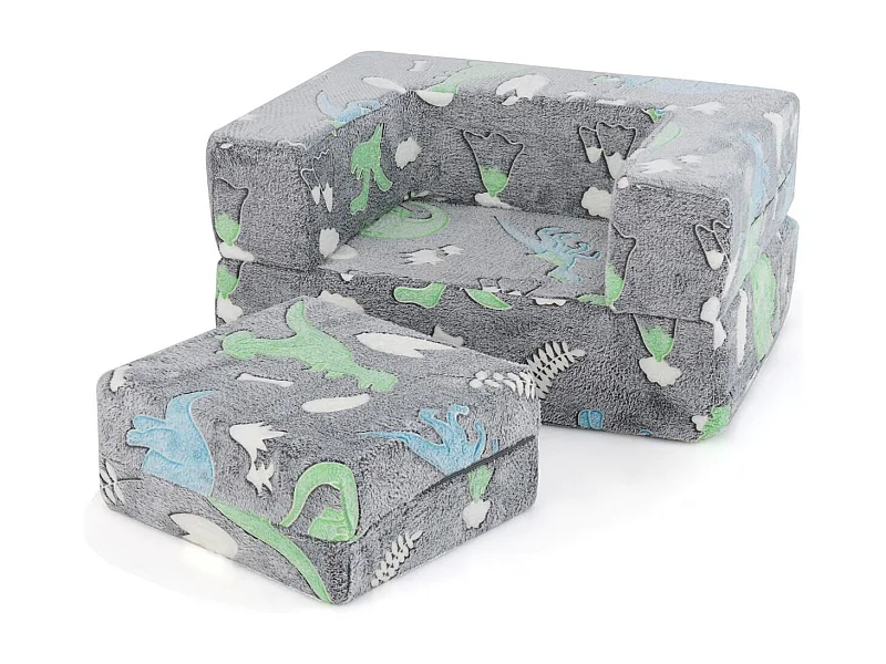 Divano per bambini piccoli con cuscino, Poltrona per bambini che brilla al buio con fodera lavabile Dinosauro Grigio